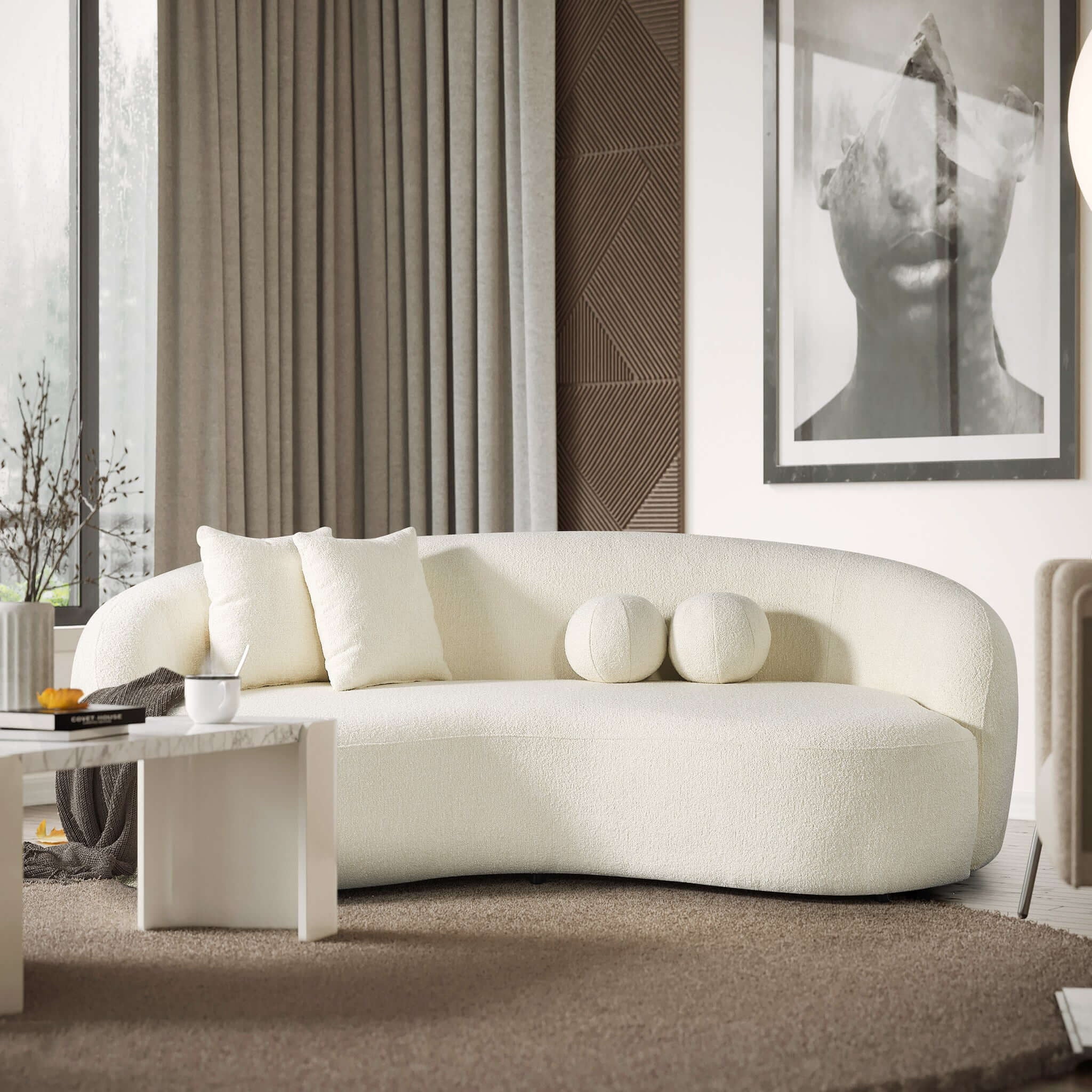 Drake - Japandi Style Curvy Boucle Sofa - Image 16