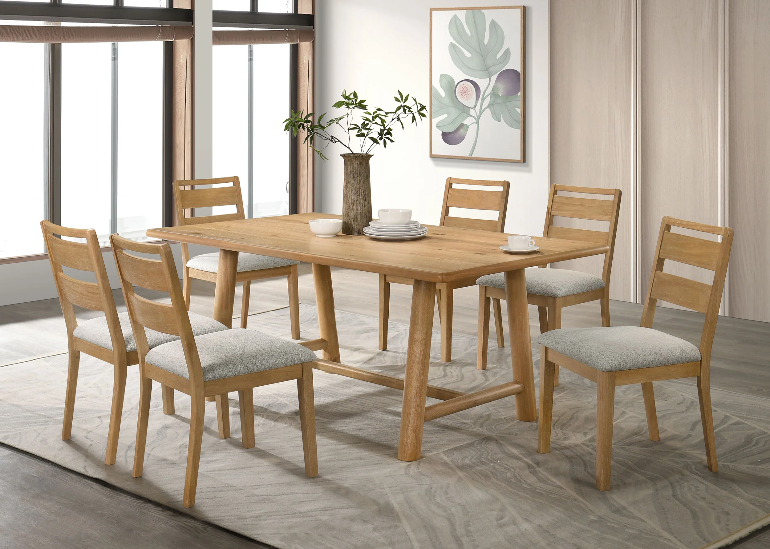Duncan - 7 Piece Rectangular Wood Dining Table Set - Washed Oak - Image 16