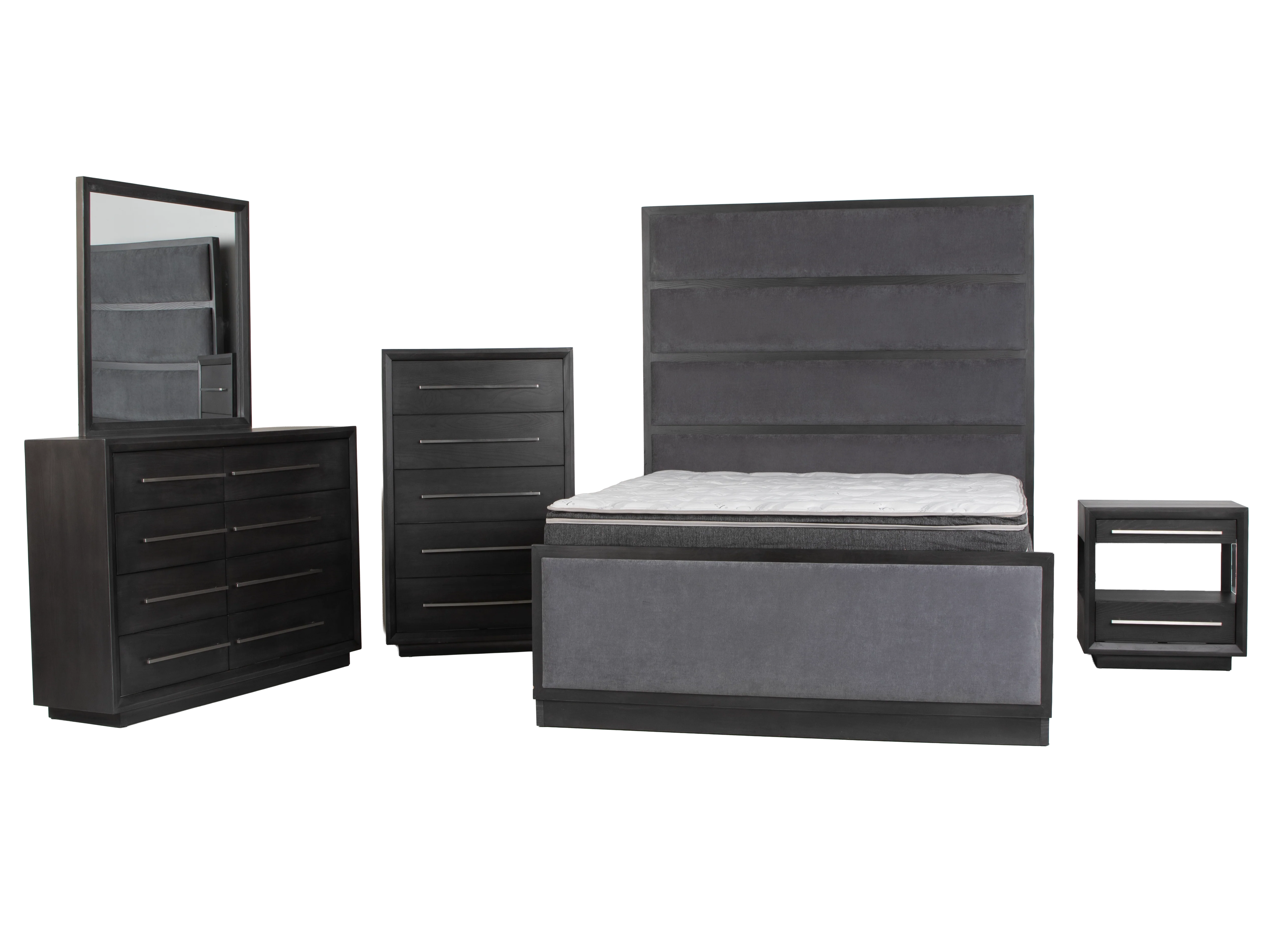 Durango Sofia Grey & Rush Pewter Upholstered Panel 6 Piece Bedroom Set - Image 3