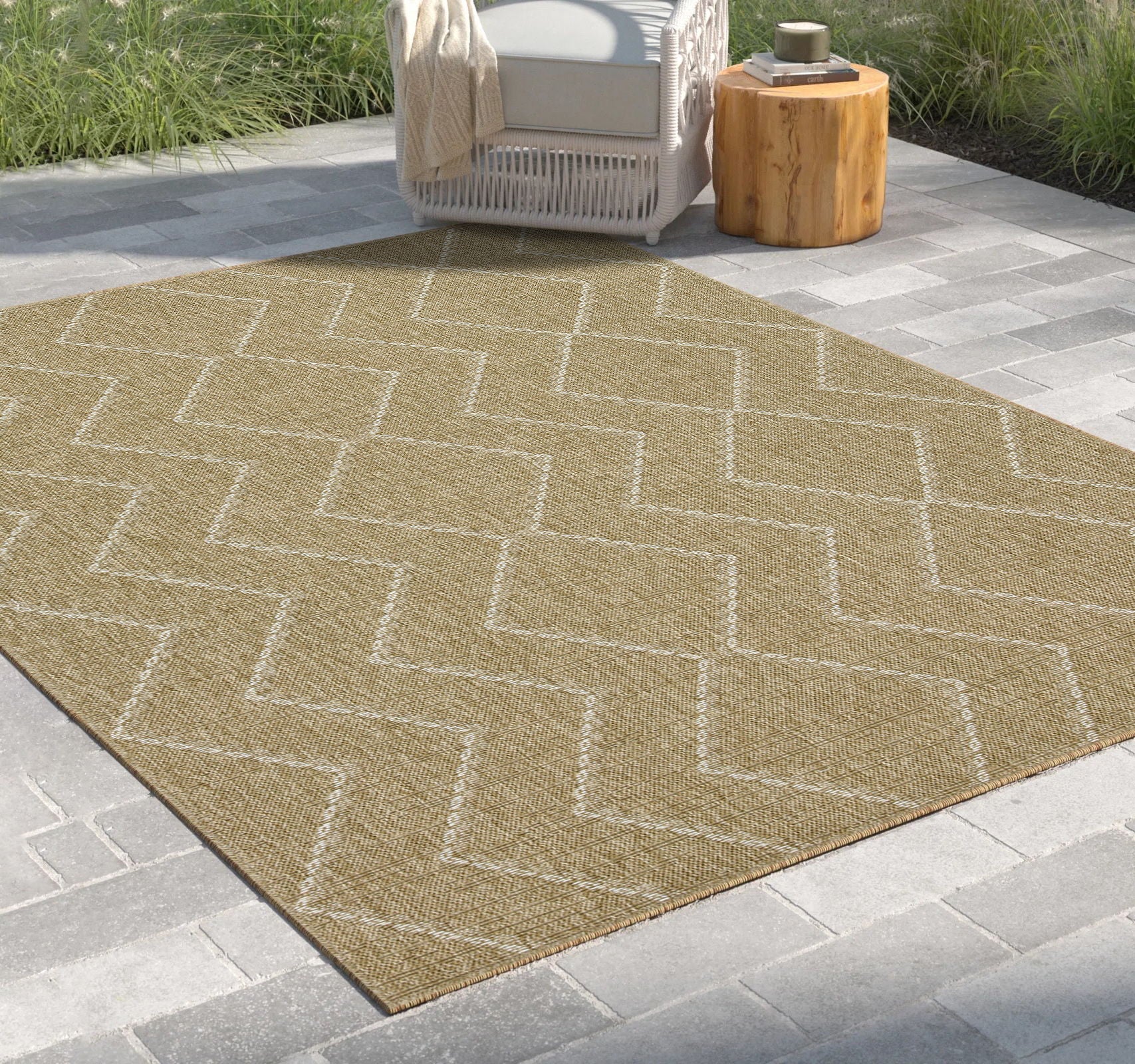 Earth - 5'3" X 7'3" Indoor, Outdoor Area Rug - Jute / White - Image 4