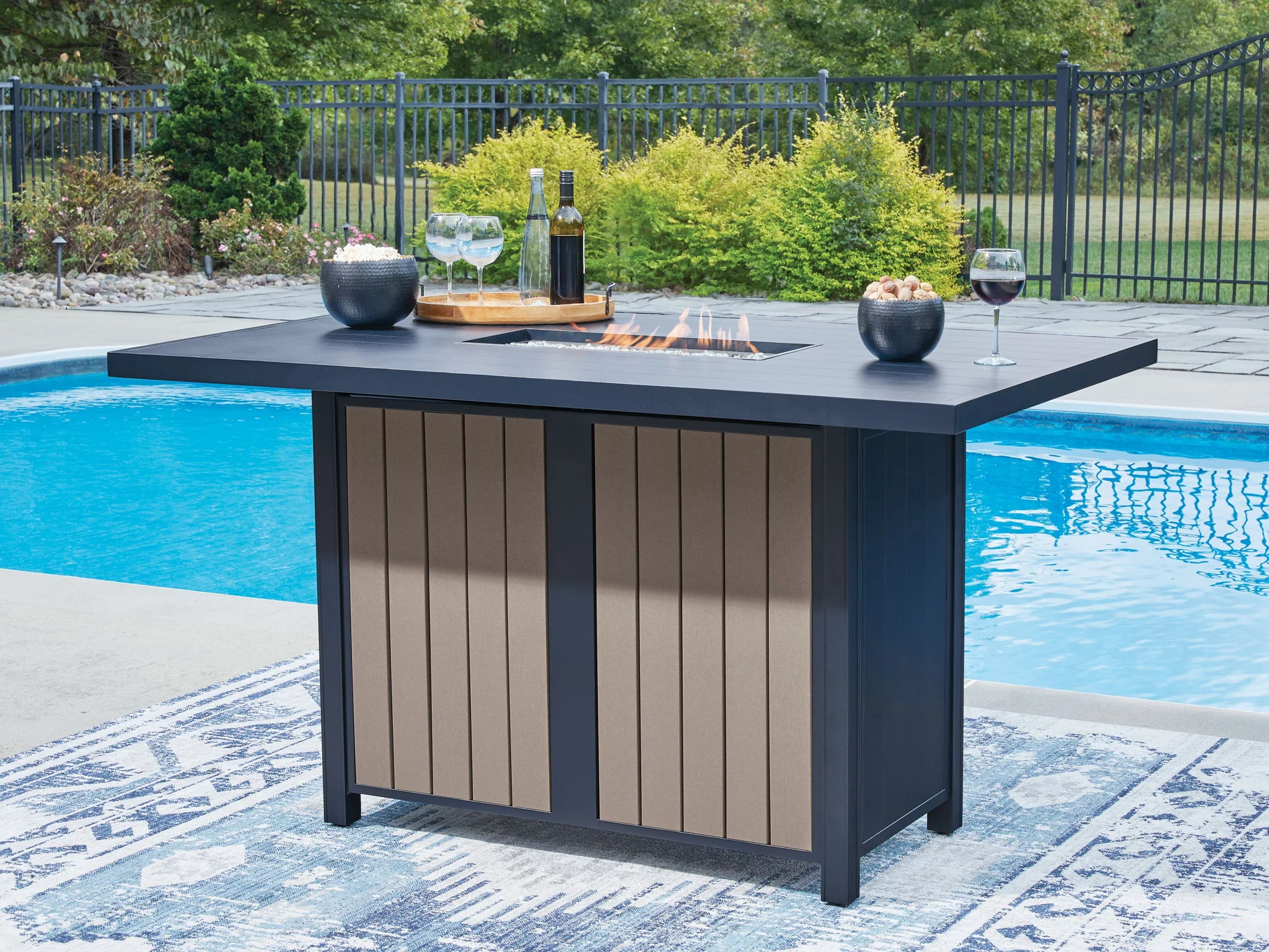 East Beach - Rectangular Bar Table With Fire Pit - Blue - Image 7