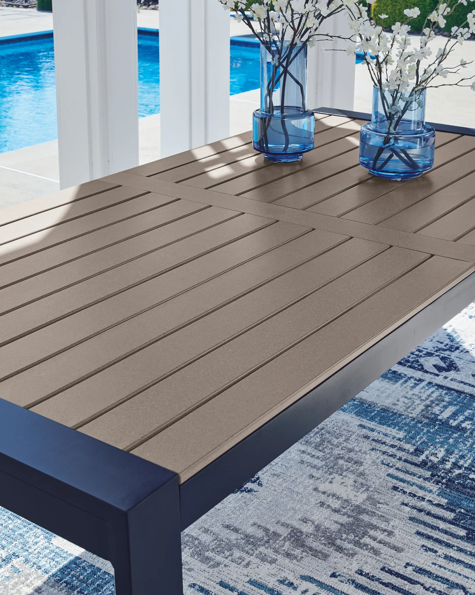 East Beach - Rectangular Dining Table With Umbrella Option - Blue - Image 6