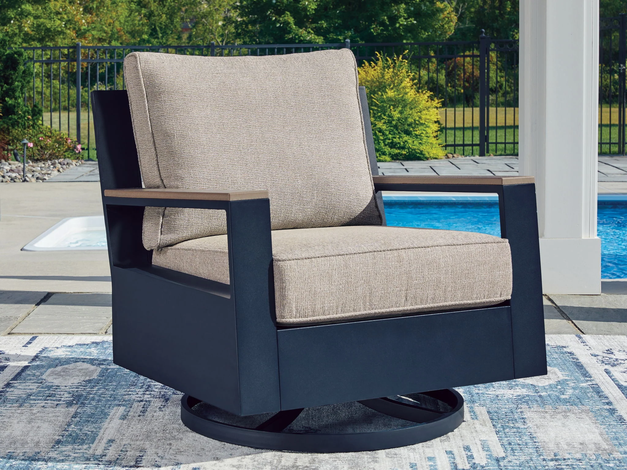 East Beach - Swivel Glider Chair With Cushion - Blue - Image 5