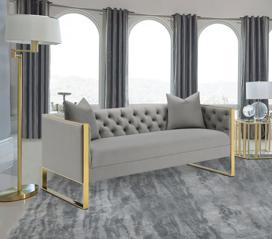 Eastbrook Velvet Upholstered Tufted Sofa Grey