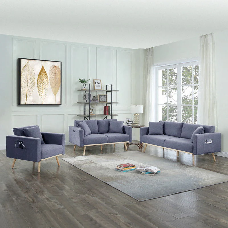 Easton - Fabric Living Room Set With USB Charging Ports Pockets And Pillows (Set of 2)
