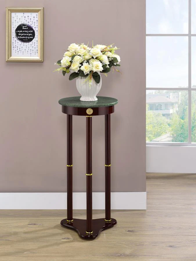 Edite - Round Marble Top Accent Side Table - Merlot - Image 2