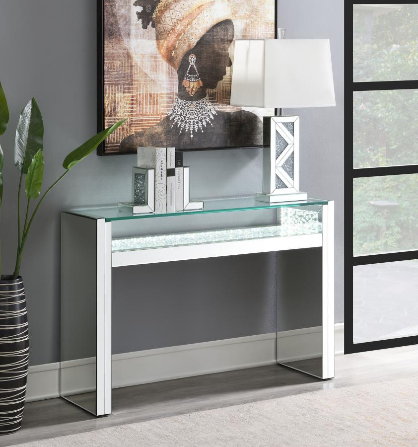 Edna - Mirrored Acrylic Console Table LED Lighting - Silver - Image 2