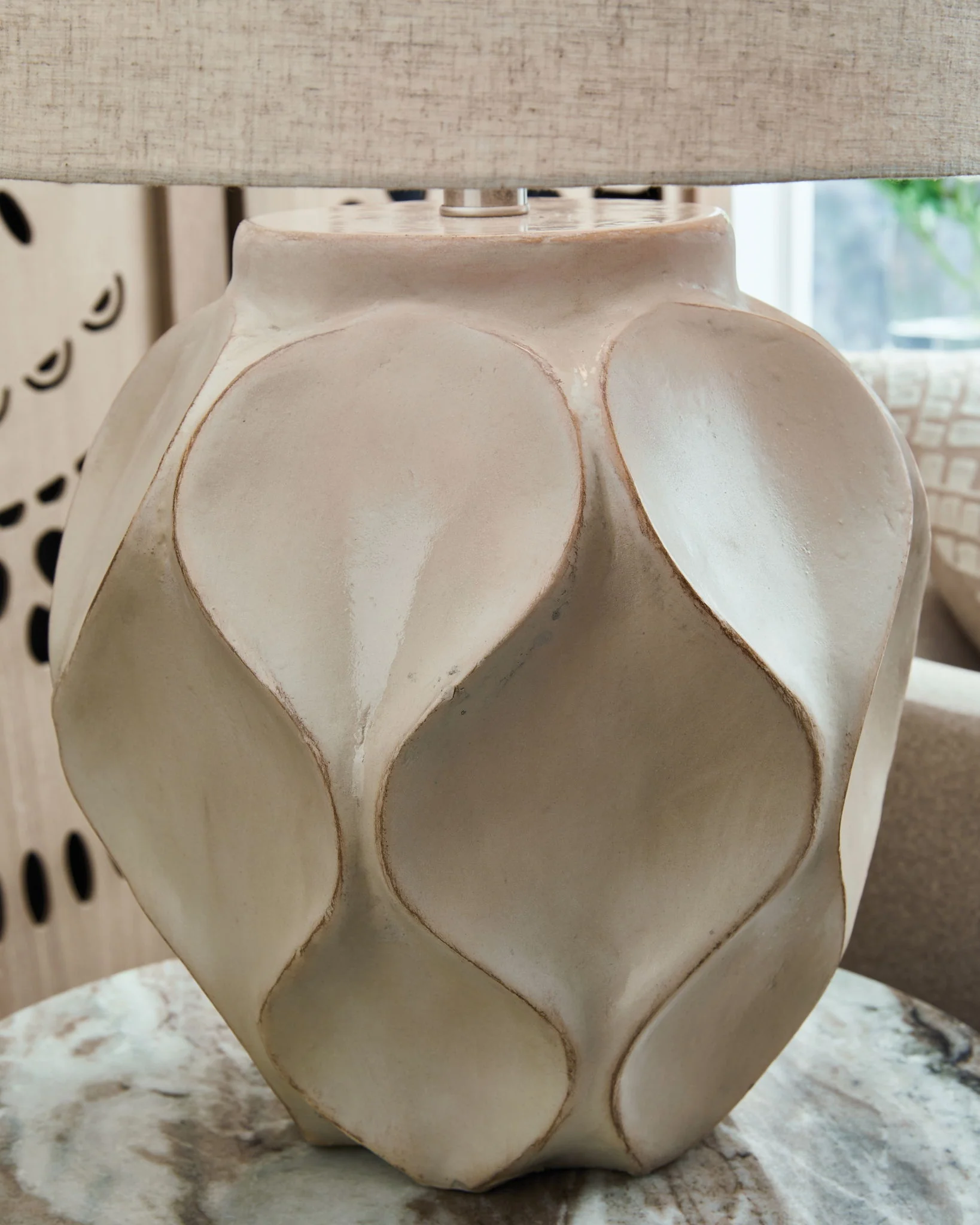 Edselham - Paper Table Lamp - Distressed Cream - Image 3