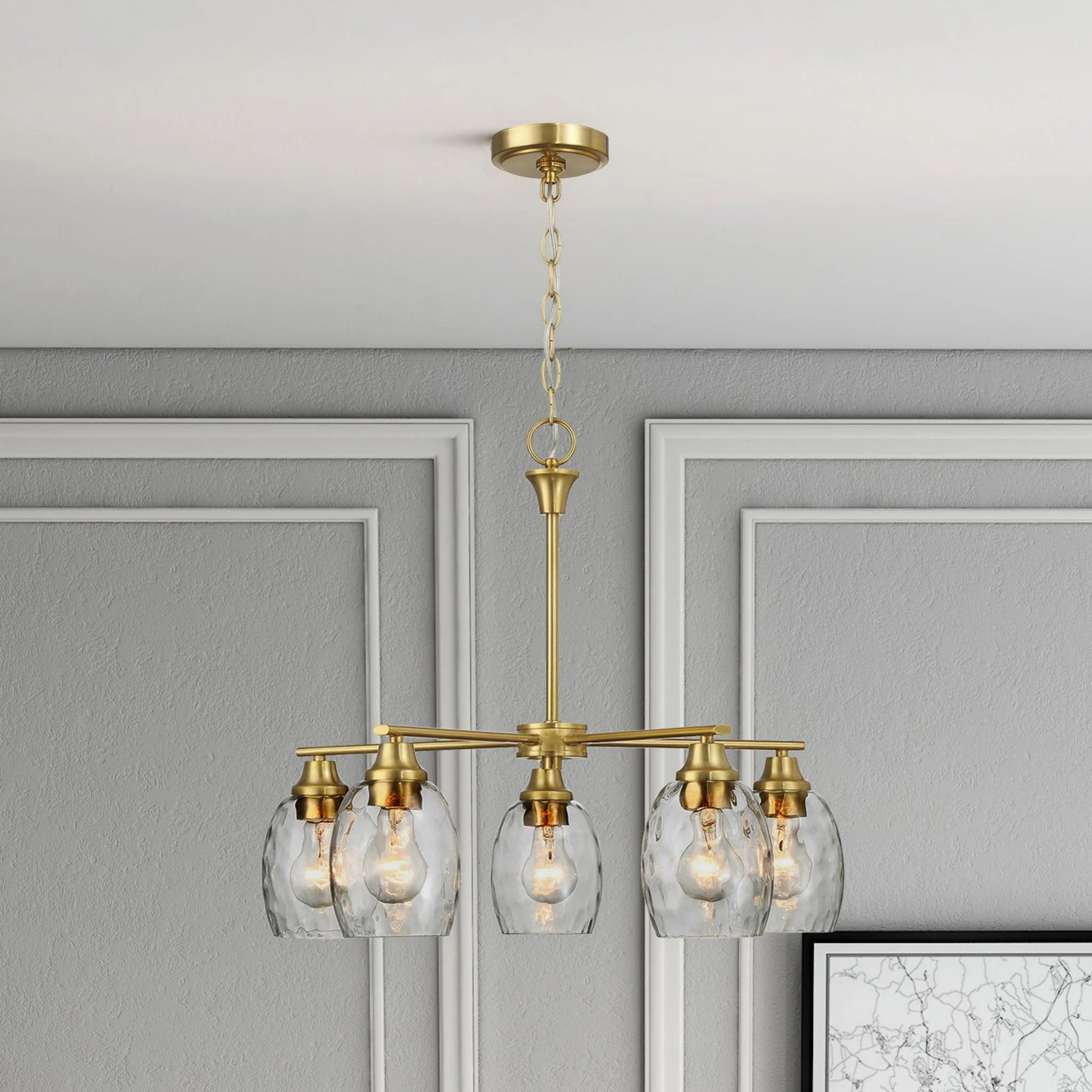 5 Lights Linear Arms With Chain Chandelier - Clear / Gold - Image 2