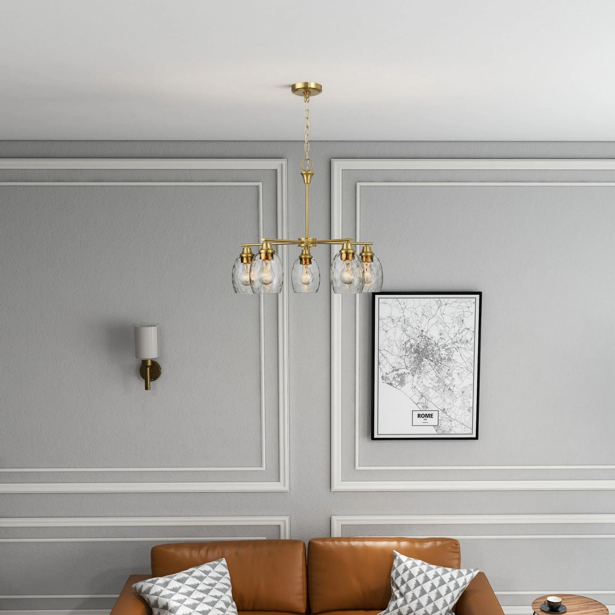 5 Lights Linear Arms With Chain Chandelier - Clear / Gold - Image 3