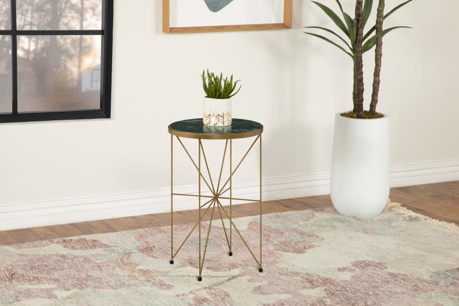 Eliska - Round Green Marble Top Accent Side Table - Antique Gold - Image 2