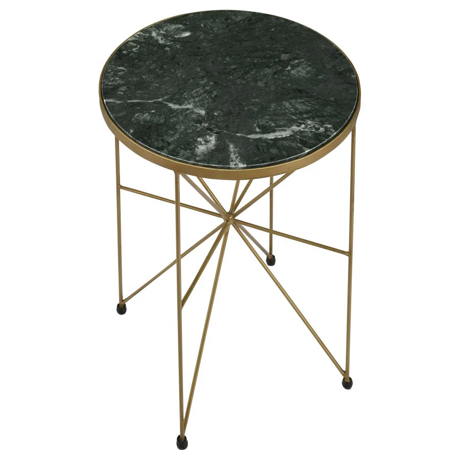 Eliska - Round Green Marble Top Accent Side Table - Antique Gold - Image 3