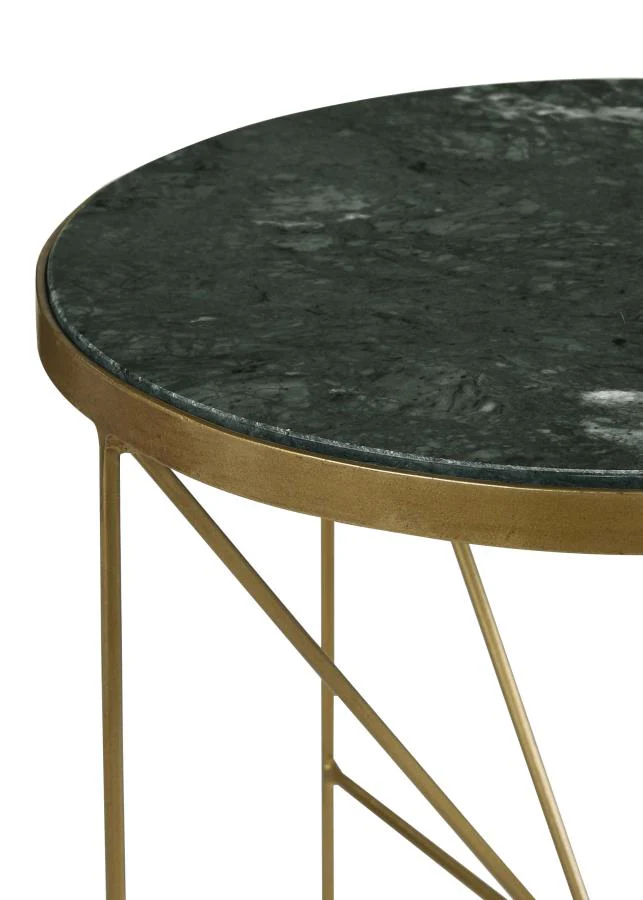 Eliska - Round Green Marble Top Accent Side Table - Antique Gold - Image 4