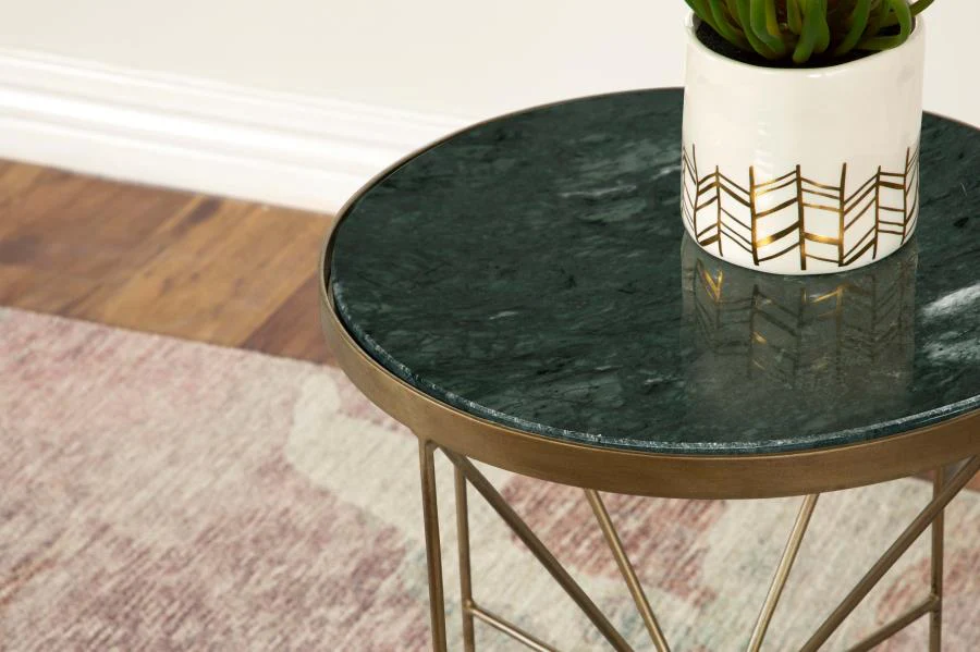 Eliska - Round Green Marble Top Accent Side Table - Antique Gold - Image 5