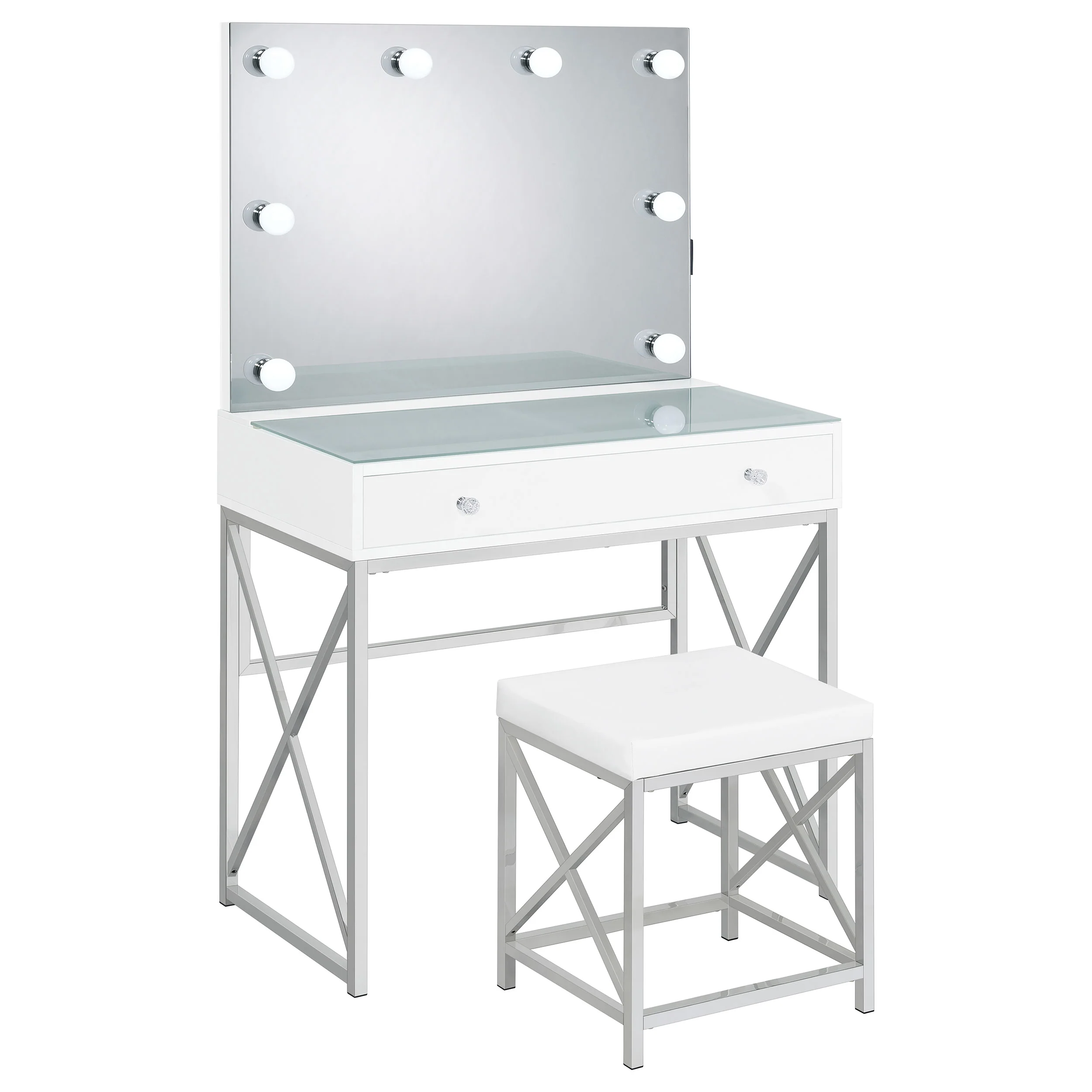 Eliza - Vanity Set With Lighting & Stool - White And Chrome - Image 18