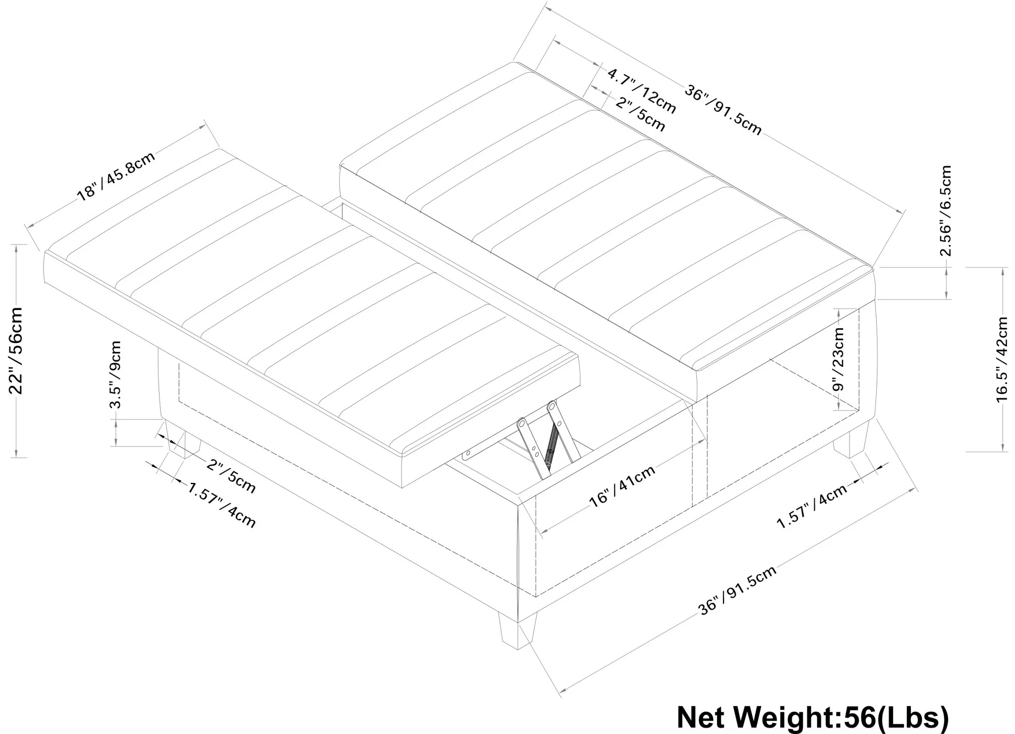 Ellis - Upholstered Coffee Table Storage Ottoman - Image 5