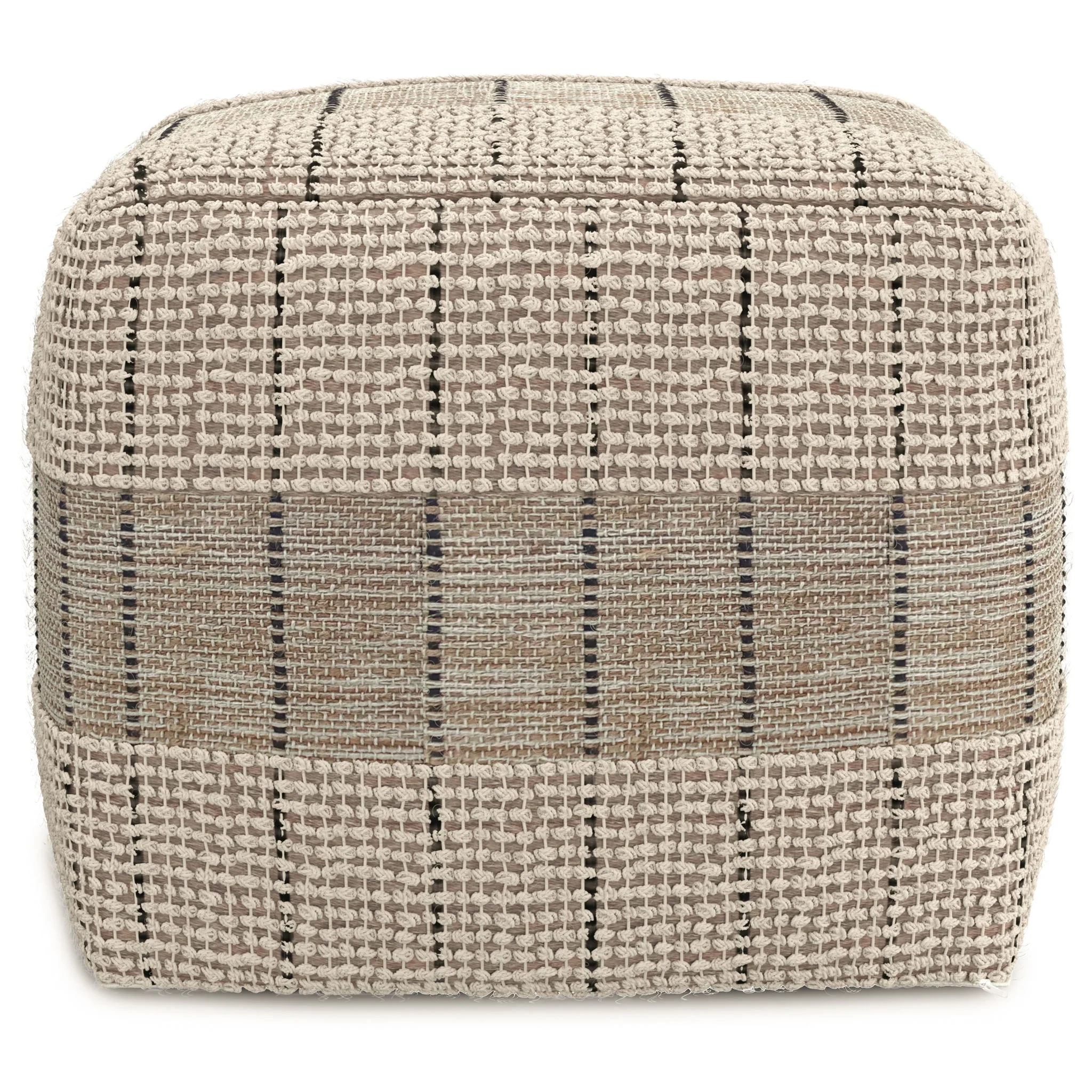 Elmer - Square Woven Pouf - Natural / Gray - Image 3