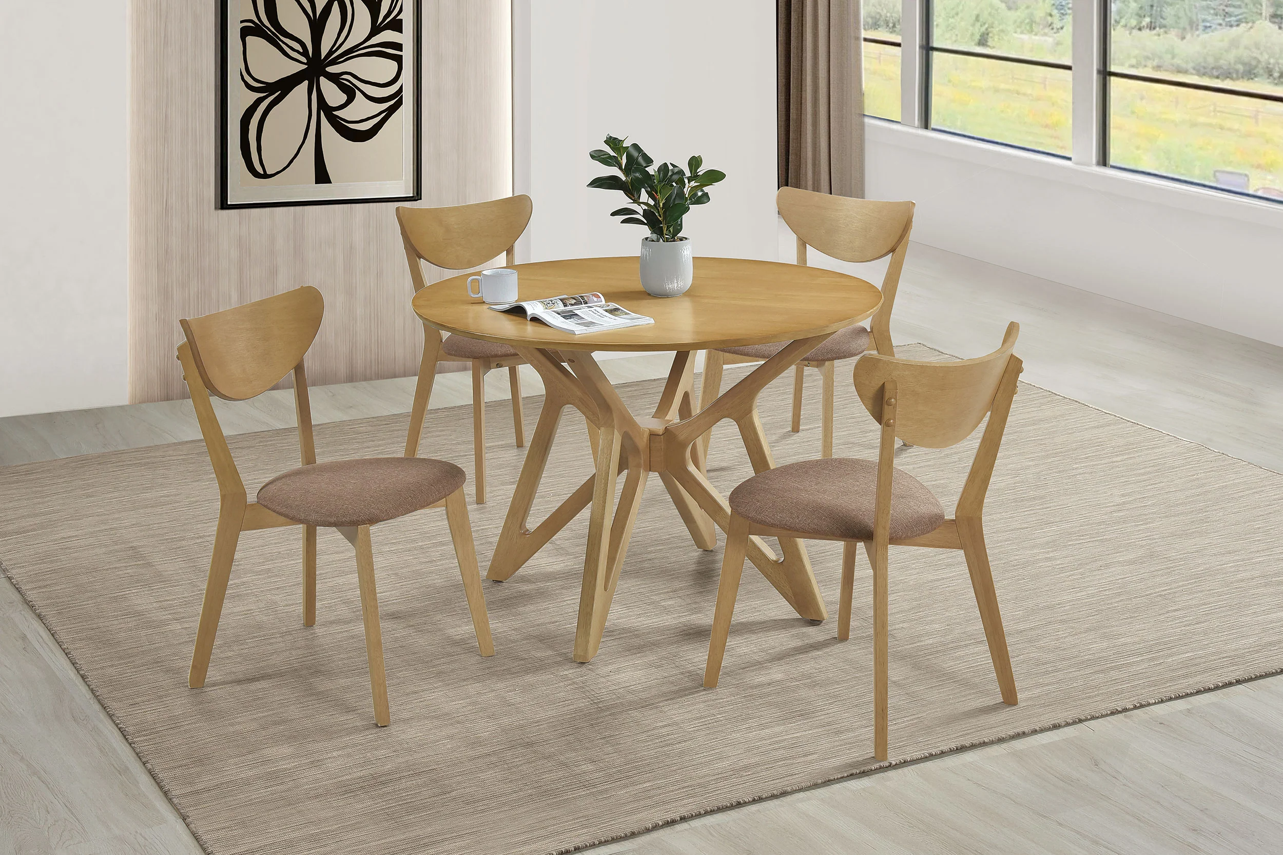 Elowen - 5 Piece Round Solid Wood Dining Set - Light Walnut - Image 14