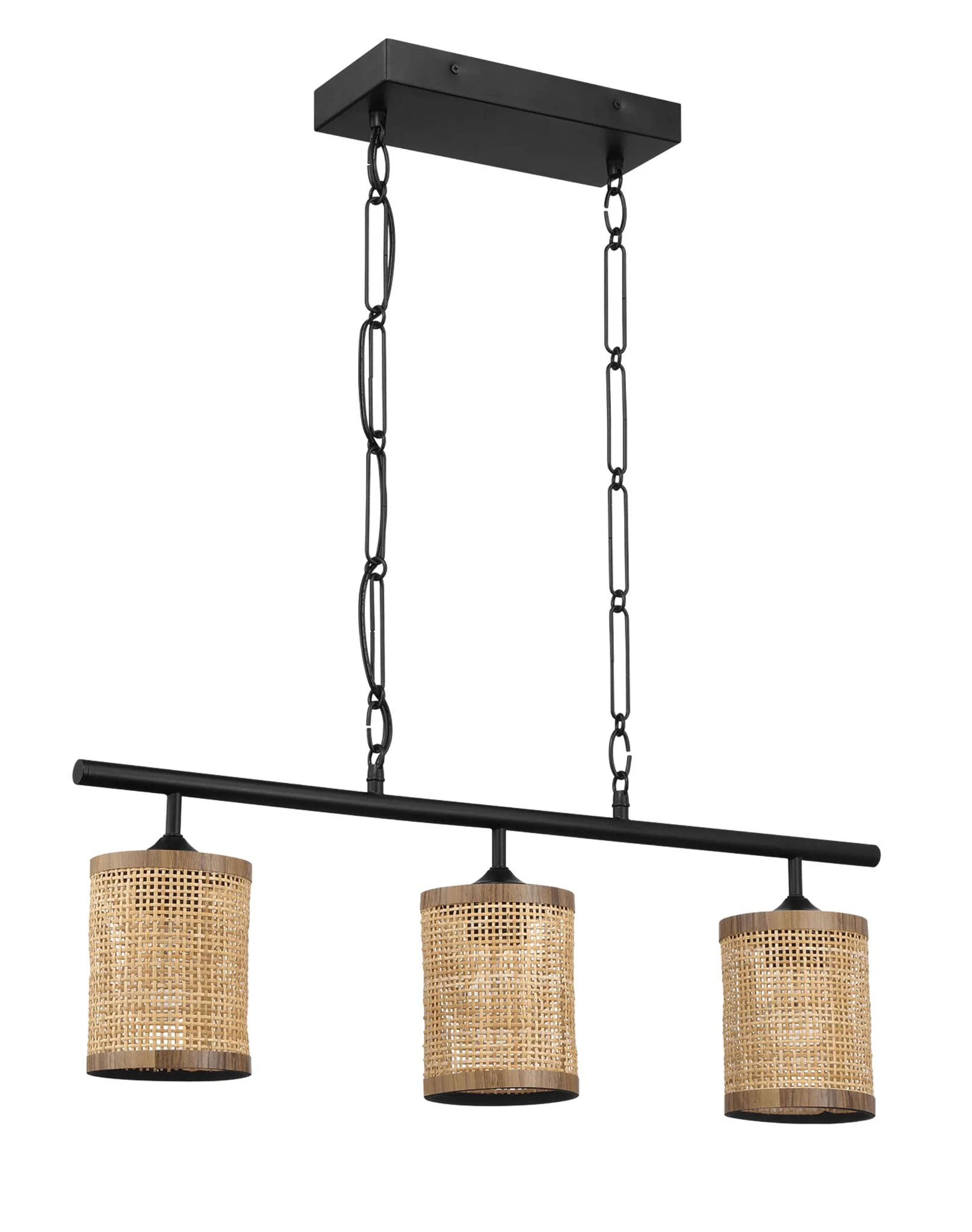 Elysian - 3 Lights Island With Natural Shade Farmhouse Chain Ceiling Lamp - Black / Rattan - Image 8