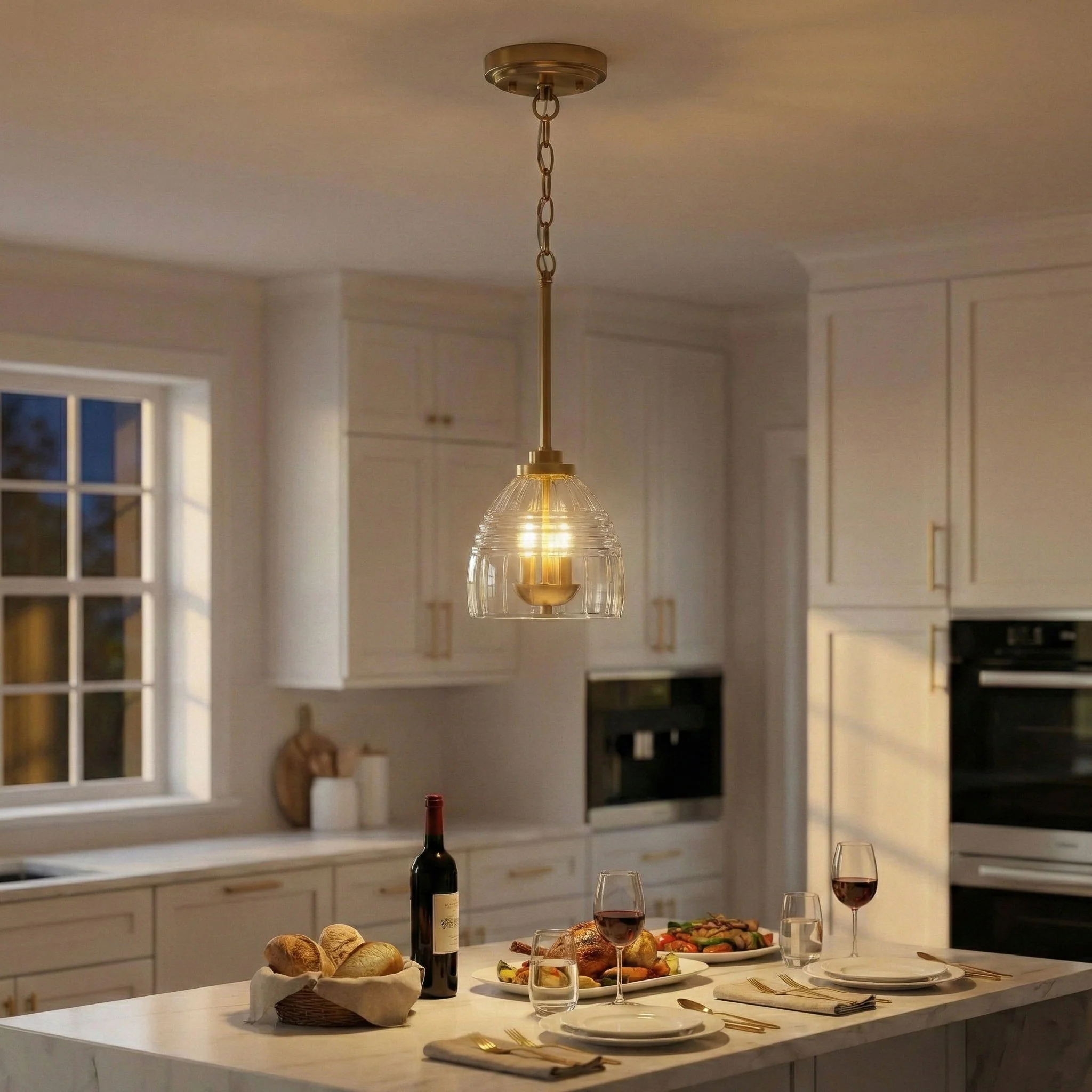Ember - 3 Candle Lights Chain Pendant - Clear / Gold