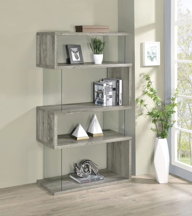 Emelle - 4-Shelf Glass Panel Bookshelf - Image 6