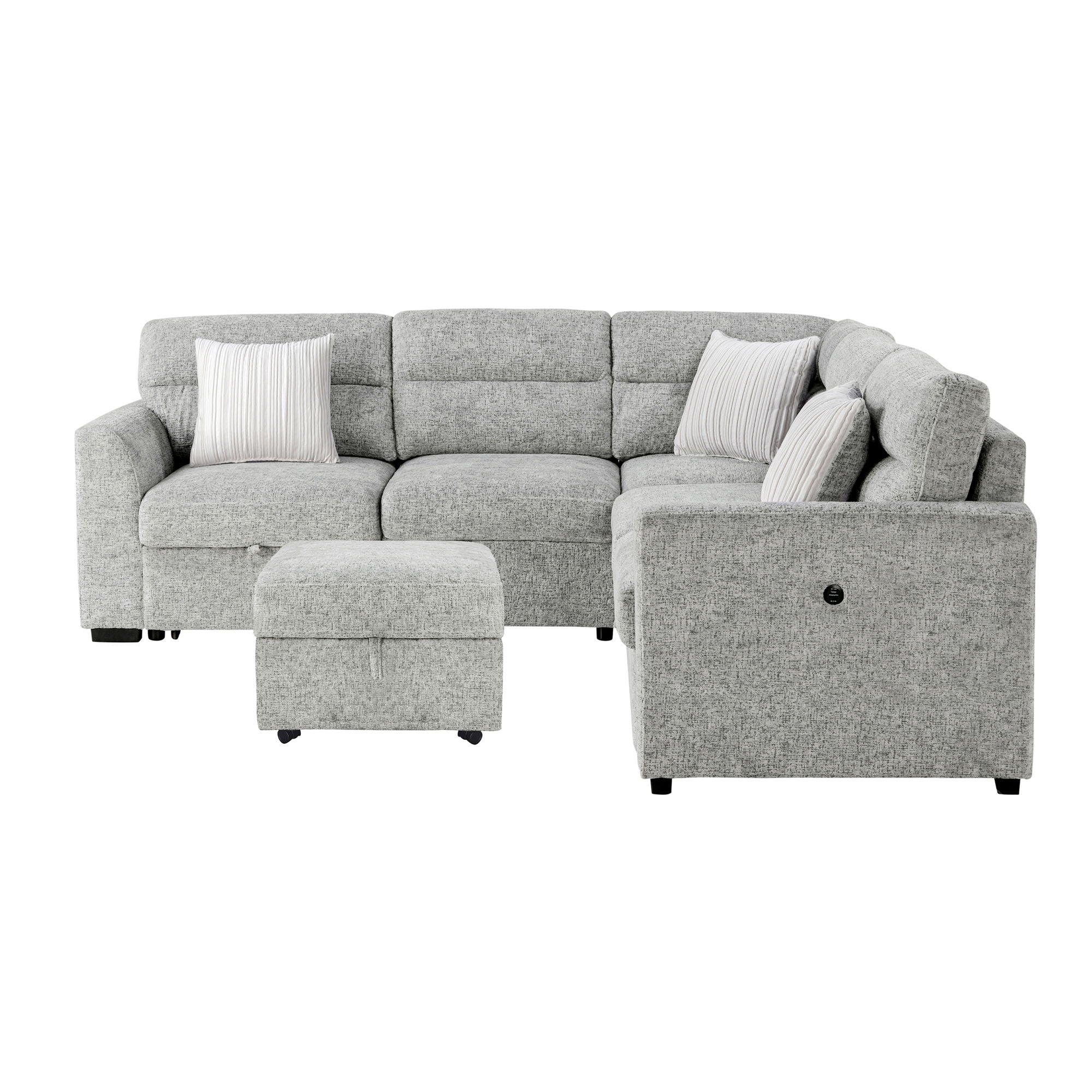 Emiliano - Sectional Sofa With 3 Pillows And Storage Ottoman - Nickel - Image 10