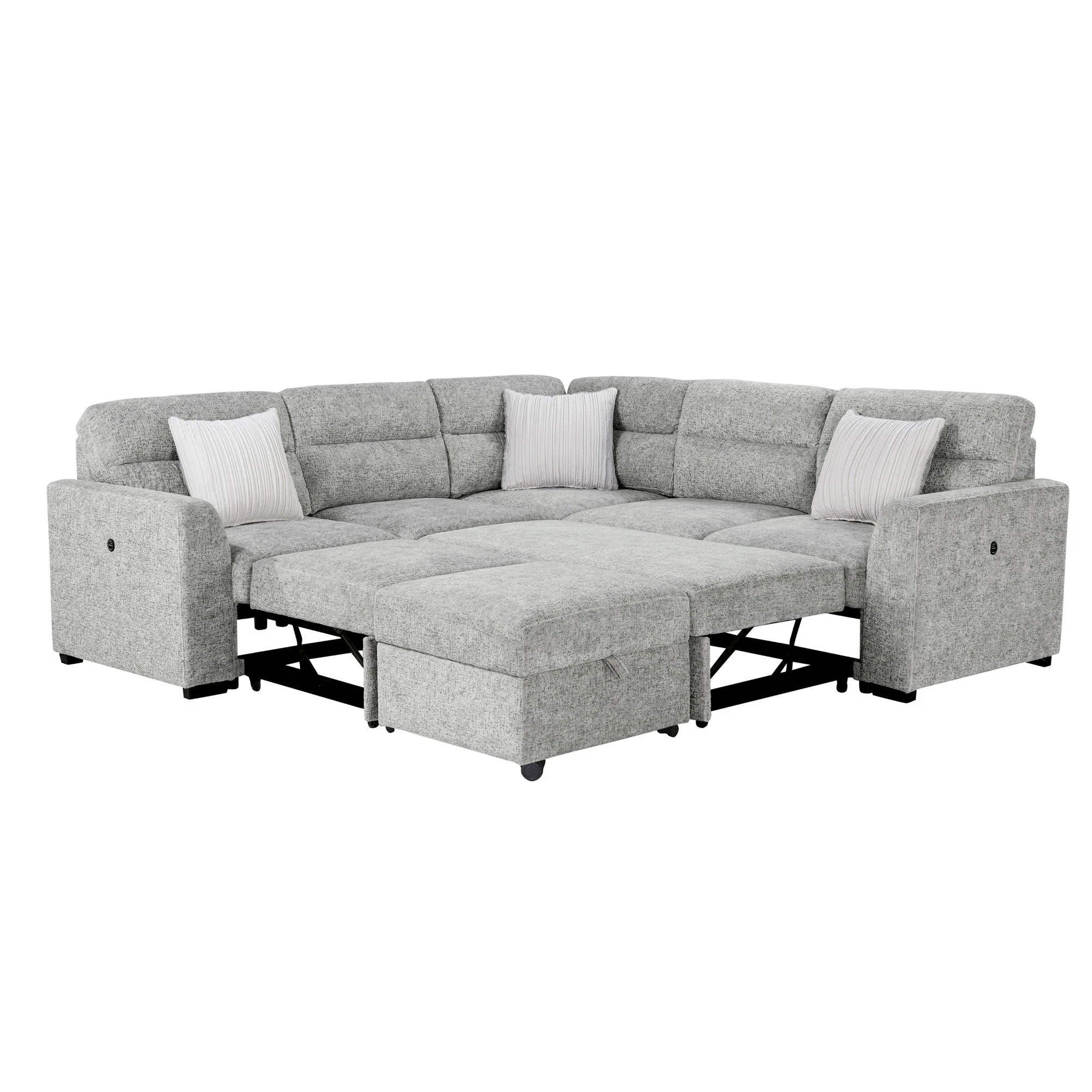 Emiliano - Sectional Sofa With 3 Pillows And Storage Ottoman - Nickel - Image 2