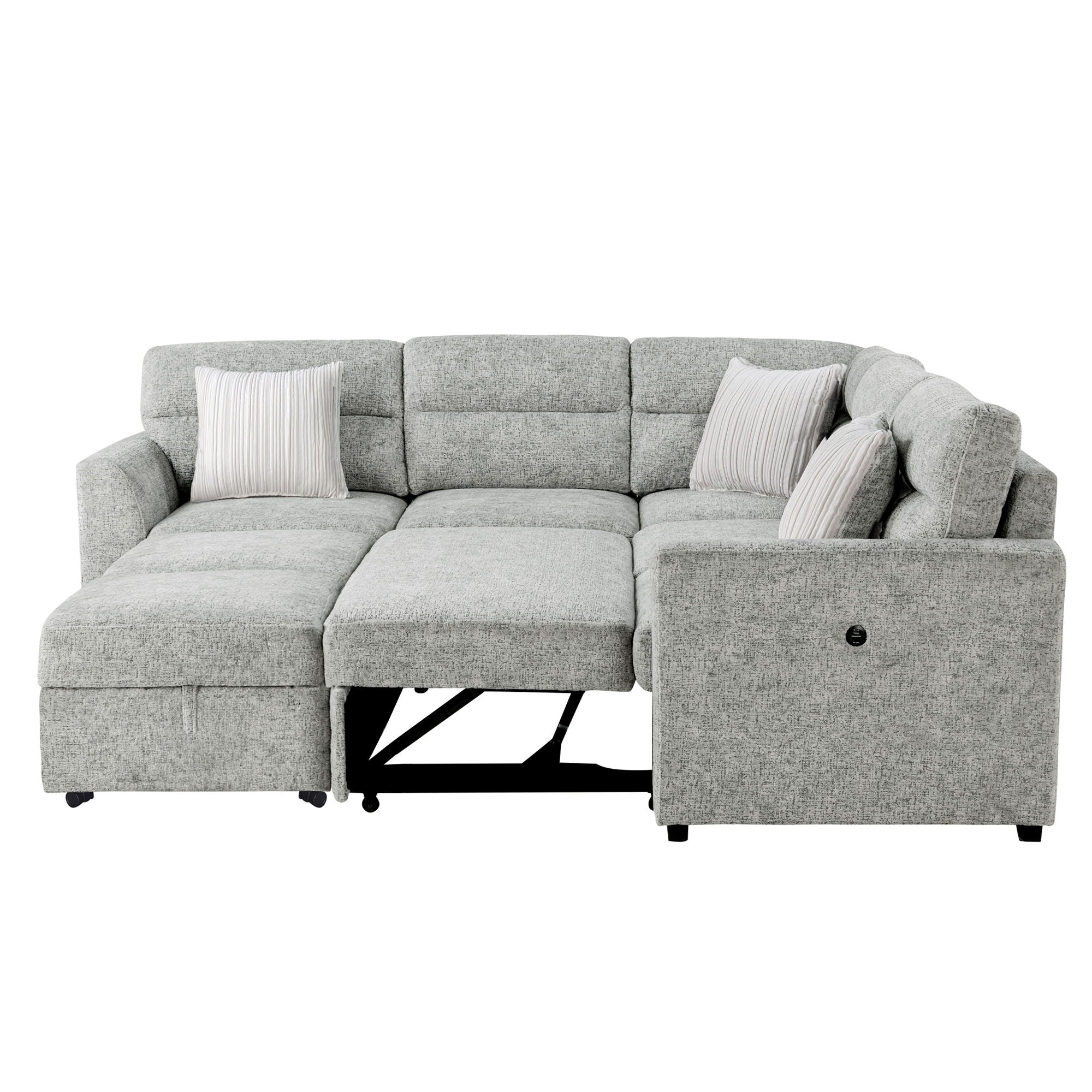 Emiliano - Sectional Sofa With 3 Pillows And Storage Ottoman - Nickel - Image 5