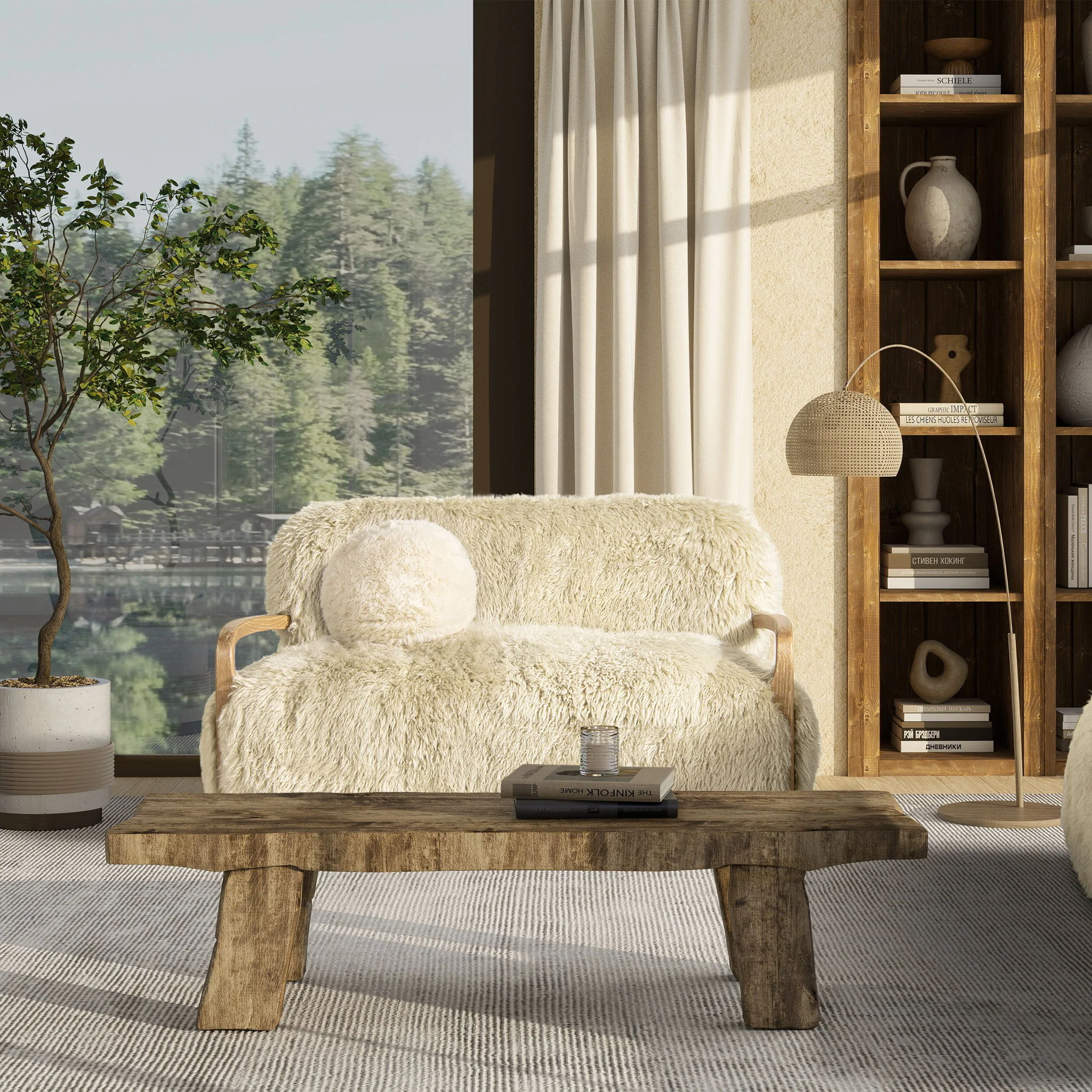 Enchante - Sheepskin Accent Loveseat - Taupe / Natural - Image 2