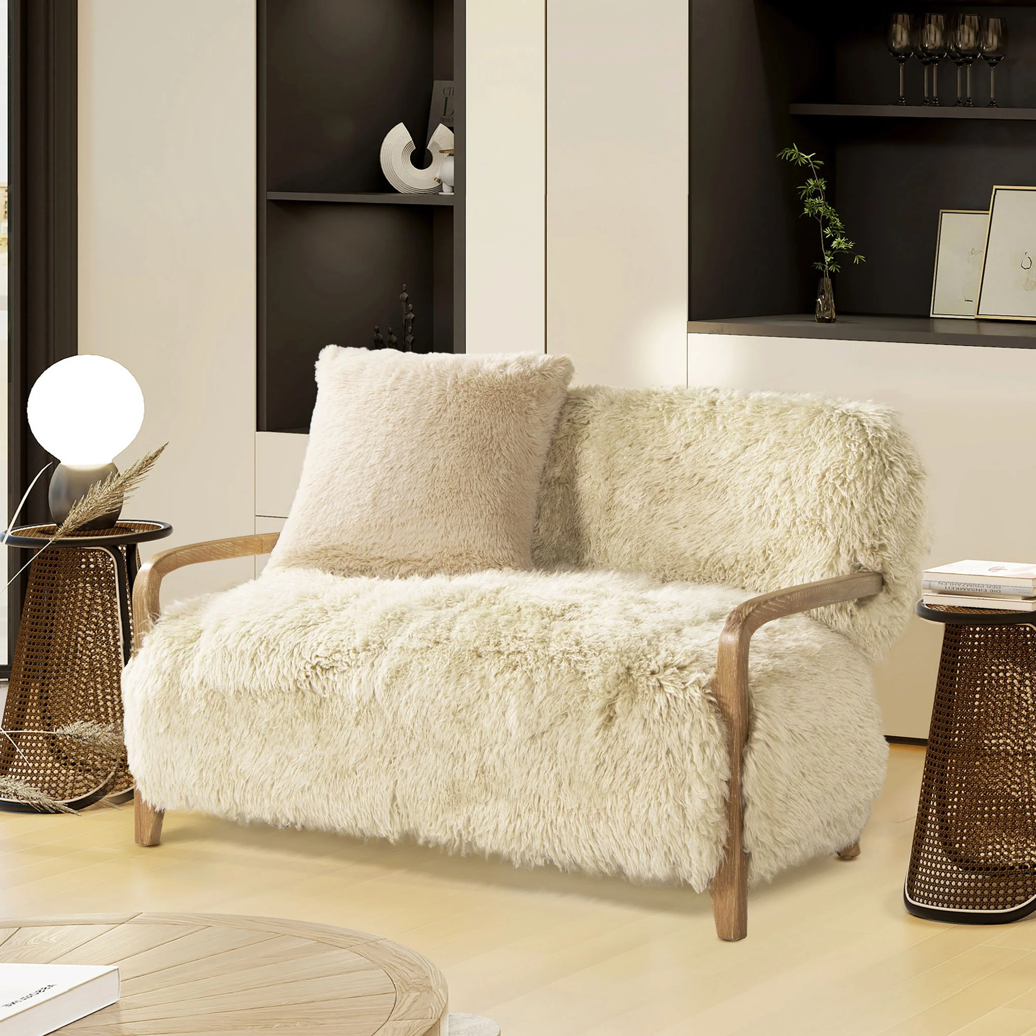 Enchante - Sheepskin Accent Loveseat - Taupe / Natural - Image 3