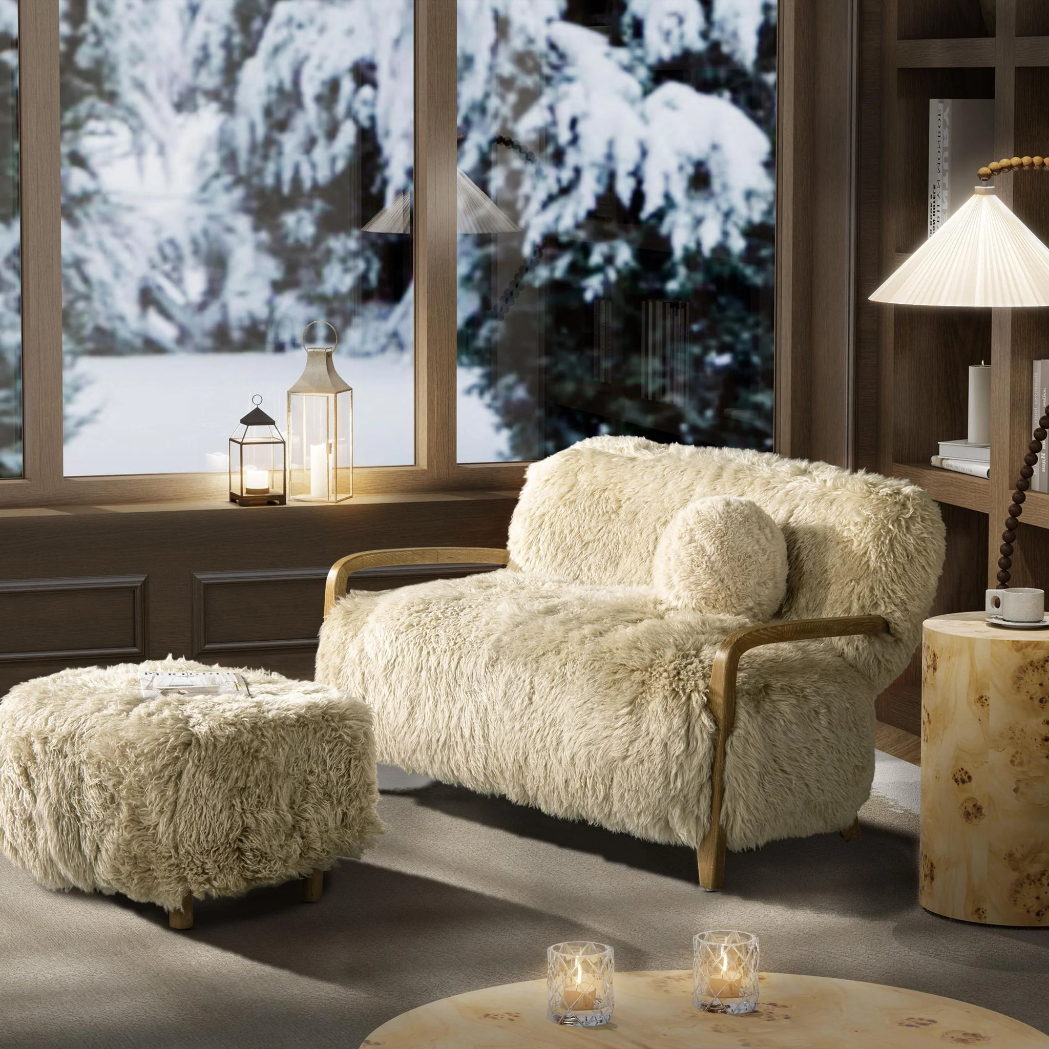 Enchante - Sheepskin Accent Loveseat - Taupe / Natural - Image 9