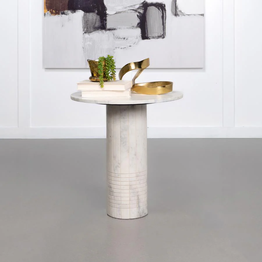 Astoria - Round Genuine Marble Side End Table - White - Image 2