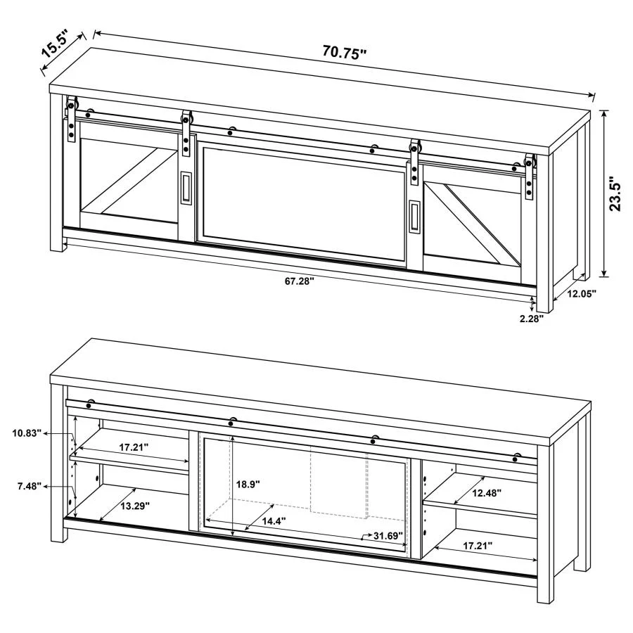 Enfield - 71" TV Stand Fireplace Media Console - Dark Pine - Image 15