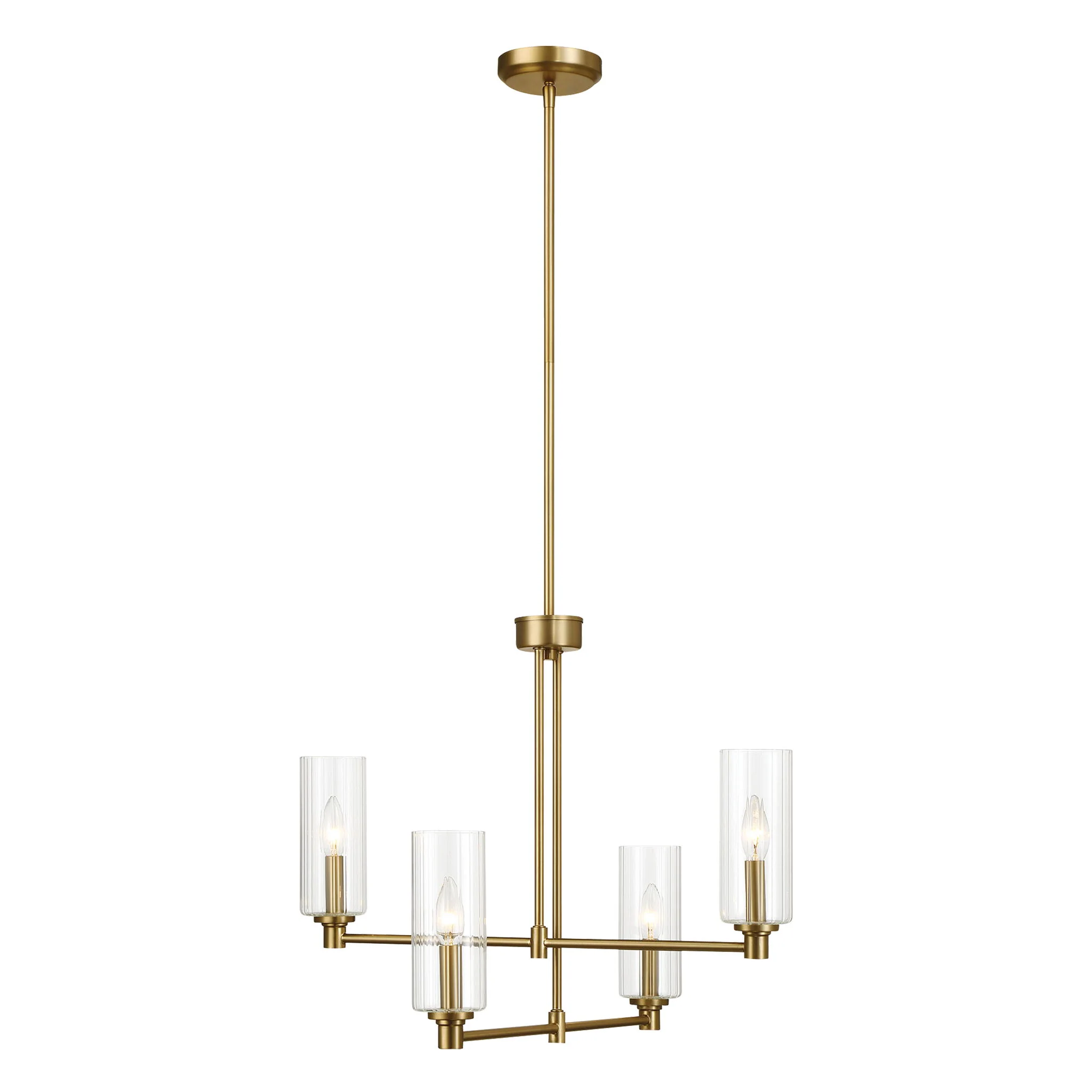 Enigma - 4 Lights Chandelier With Clear Ribbed Satin - Antique Brass / Clear / Gold - Image 2