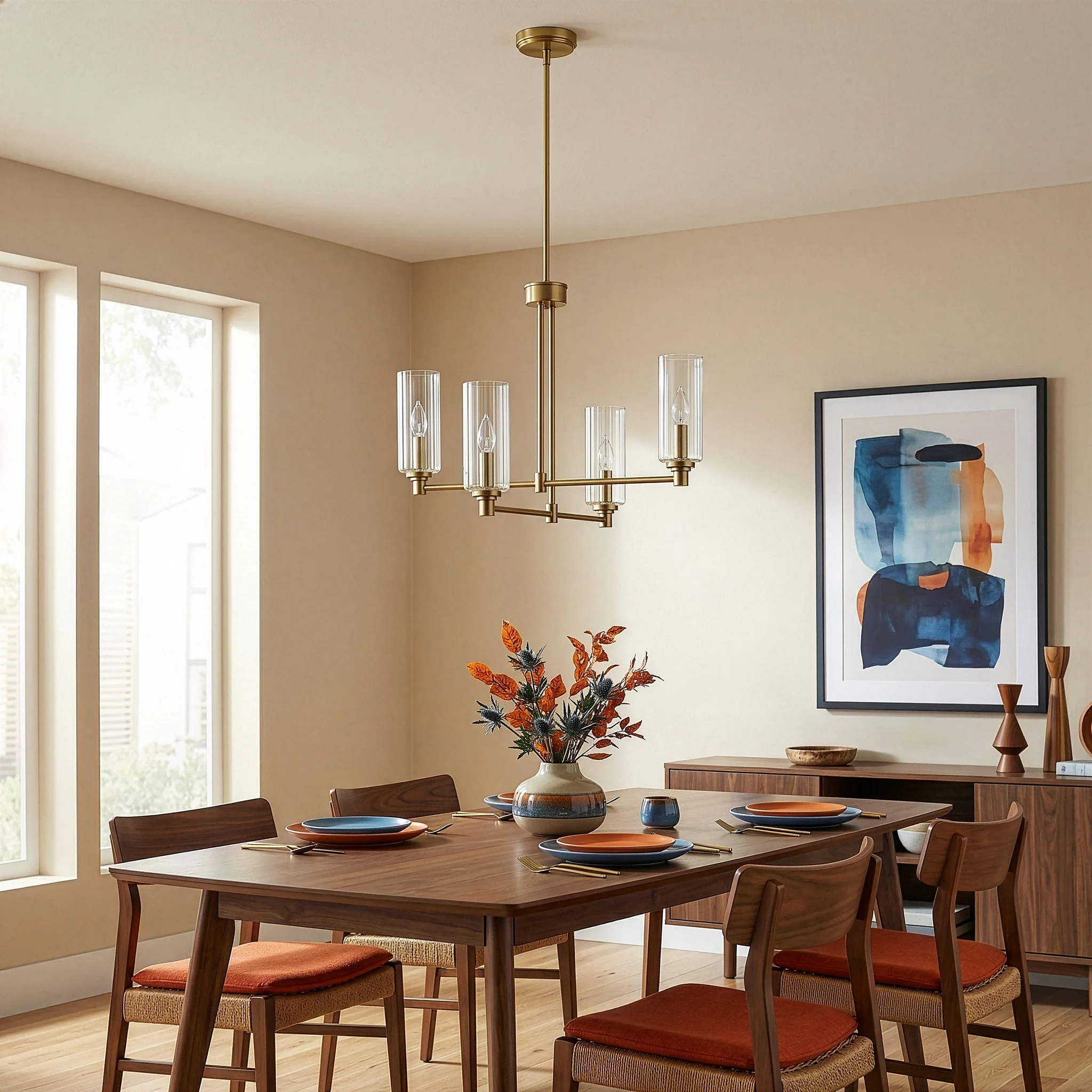 Enigma - 4 Lights Chandelier With Clear Ribbed Satin - Antique Brass / Clear / Gold - Image 3