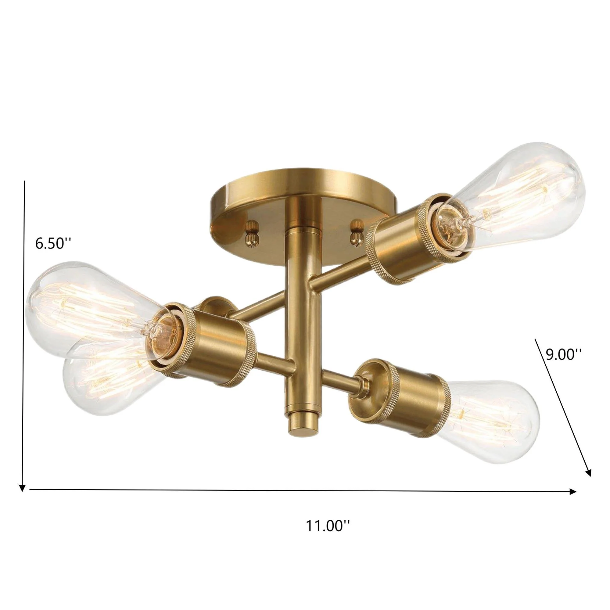 Ephemeral - 4 Lights Semi Flush Mount Ceiling Pendant - Antique Brass / Clear / Gold - Image 2