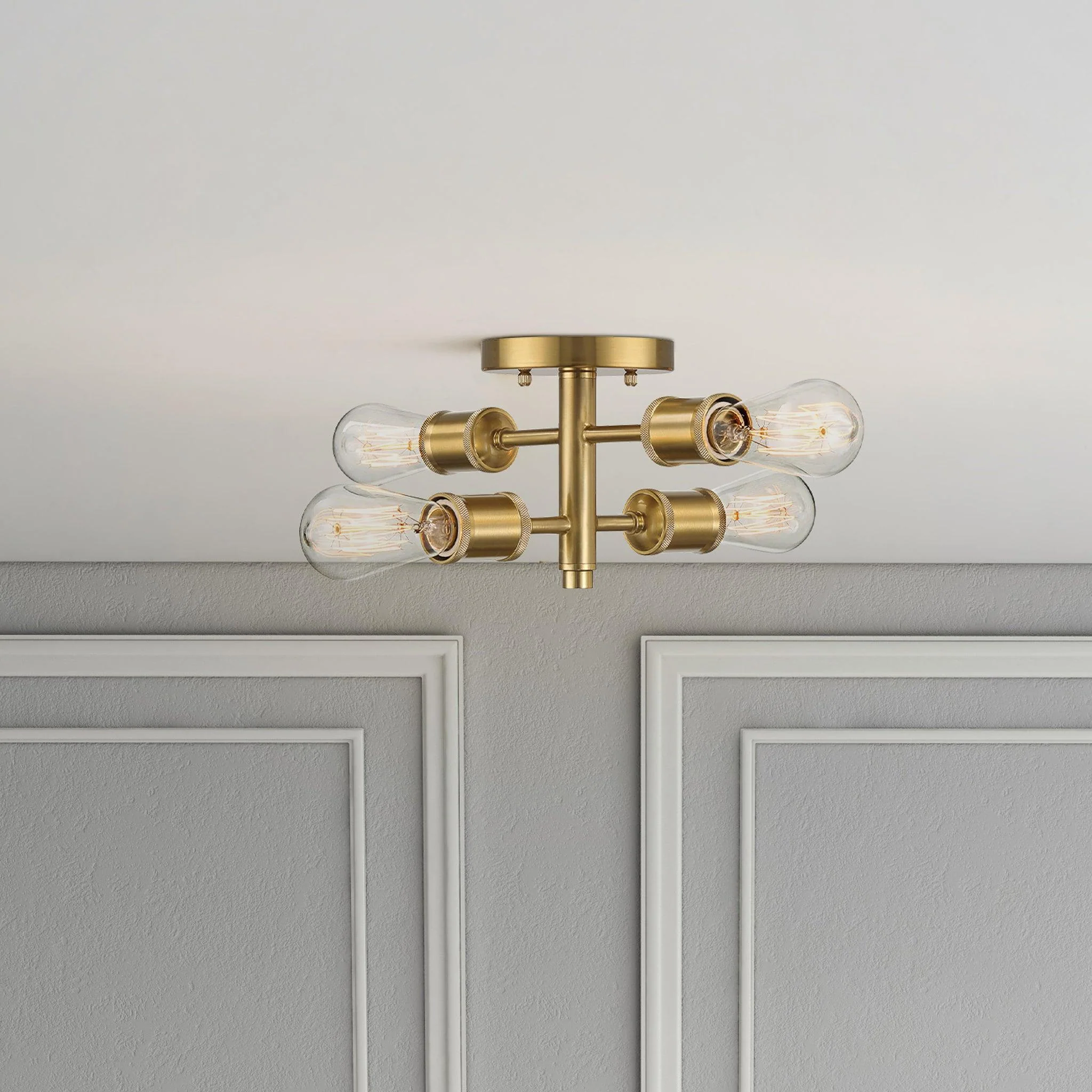 Ephemeral - 4 Lights Semi Flush Mount Ceiling Pendant - Antique Brass / Clear / Gold - Image 3
