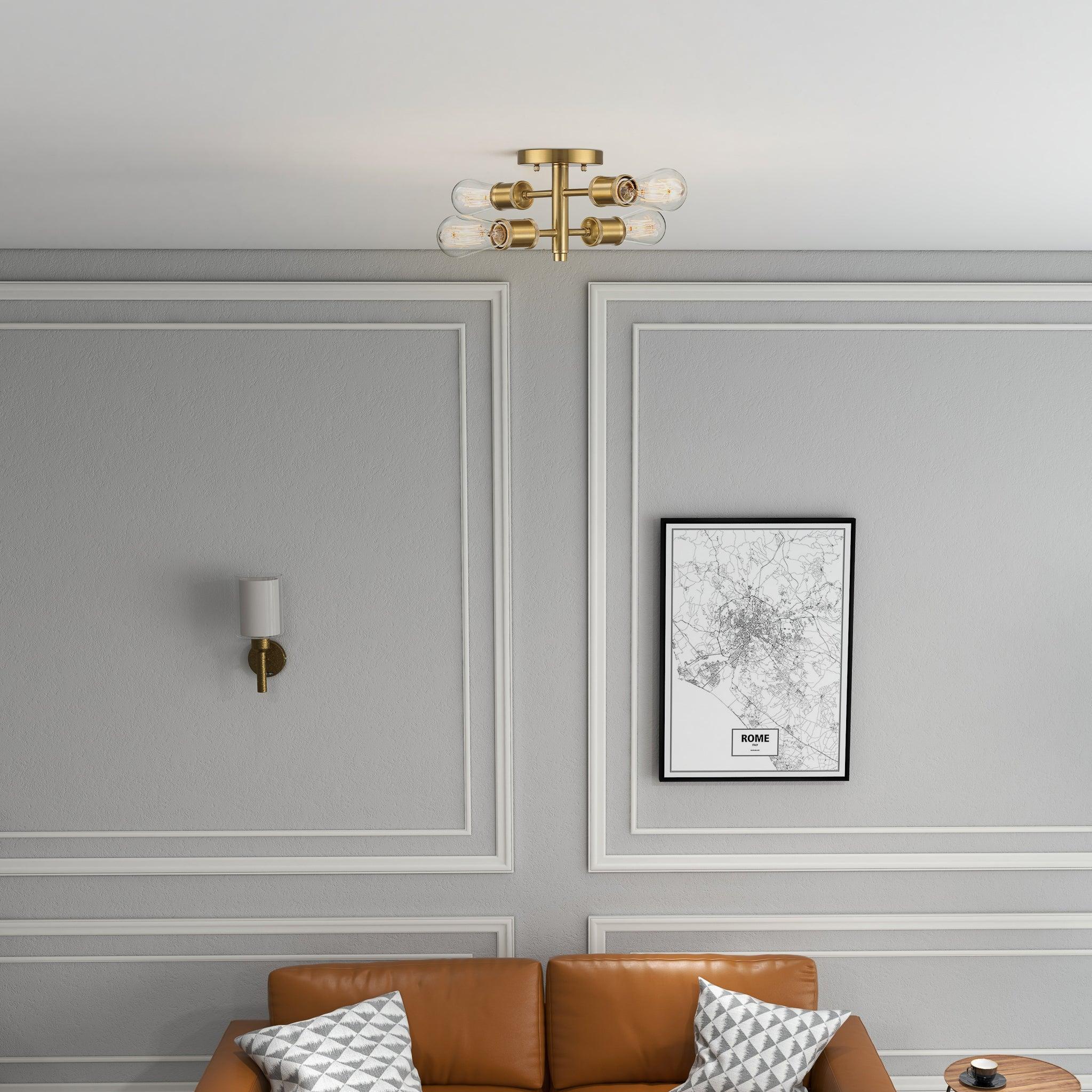 Ephemeral - 4 Lights Semi Flush Mount Ceiling Pendant - Antique Brass / Clear / Gold - Image 4