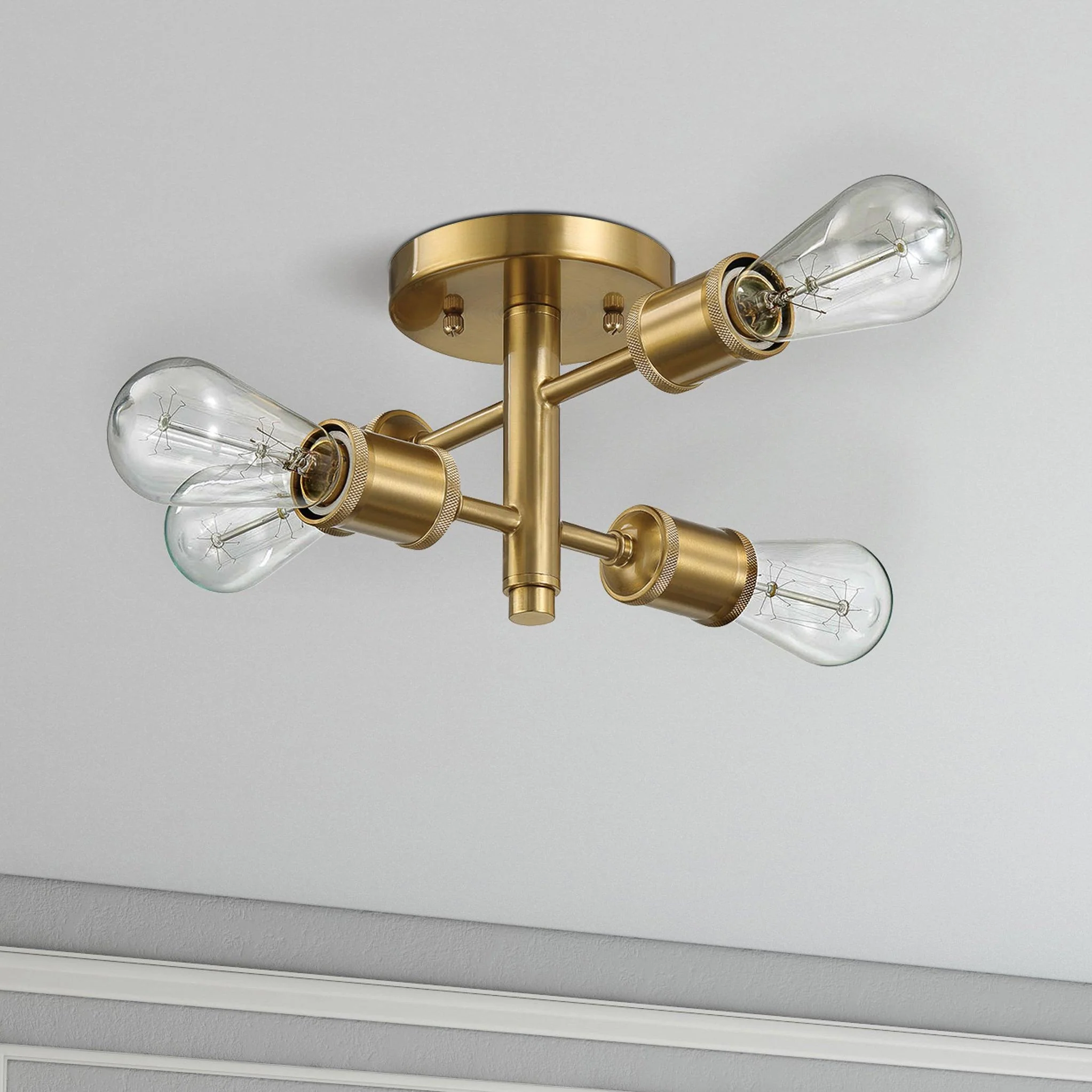 Ephemeral - 4 Lights Semi Flush Mount Ceiling Pendant - Antique Brass / Clear / Gold - Image 5