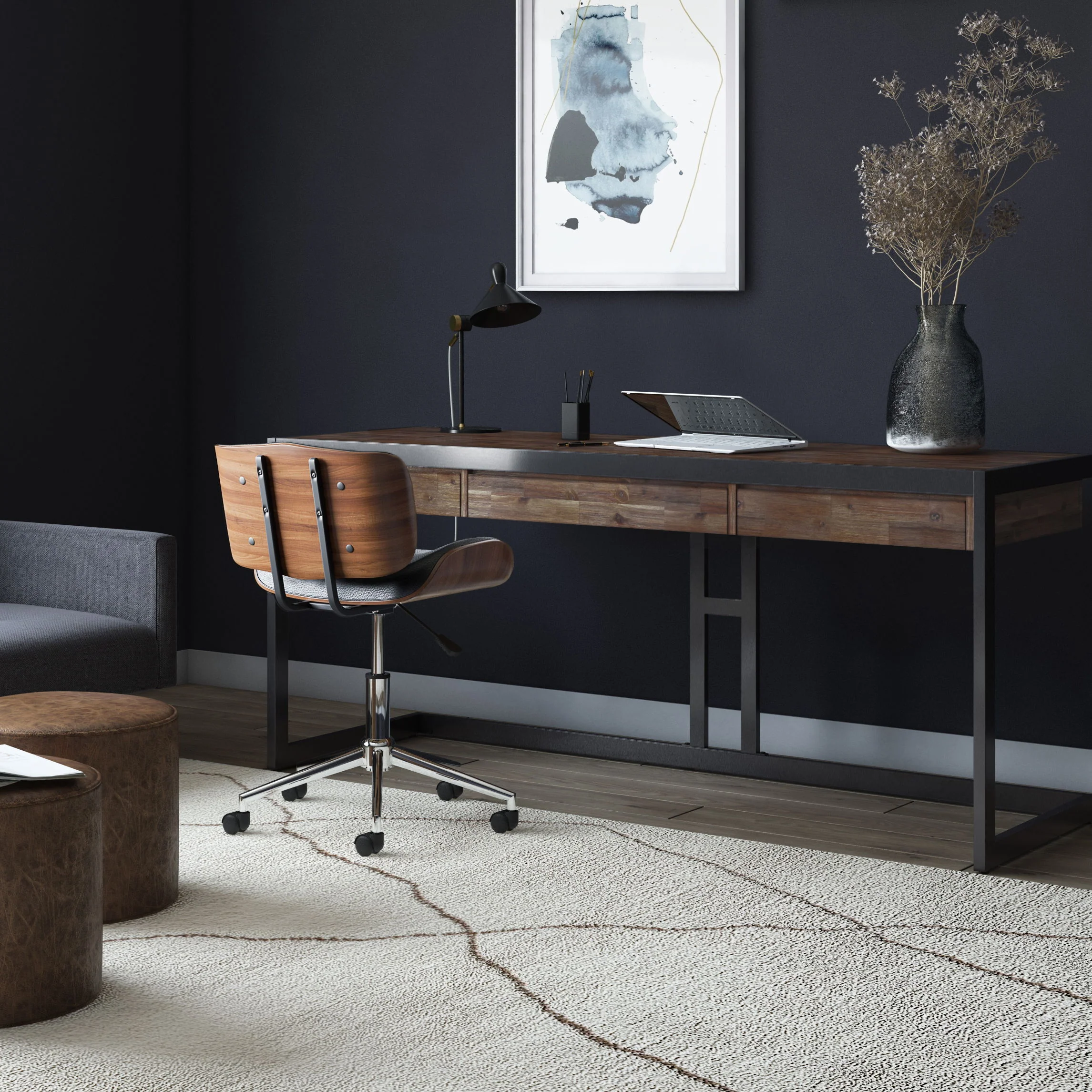 Erina - Large Desk - Rustic Natural Aged Brown - Image 2