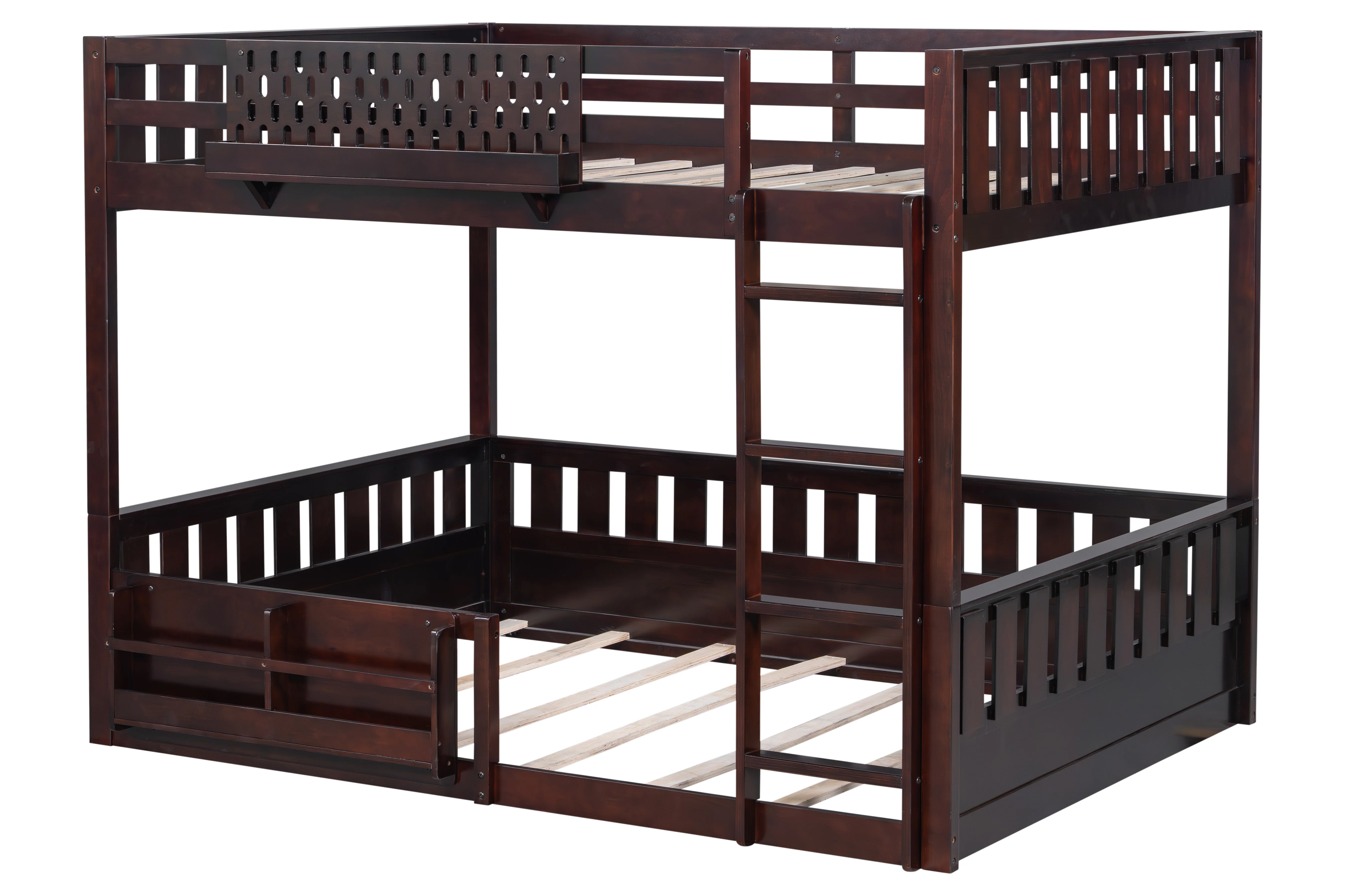 Espresso Full-Over-Full Bunk Bed with Built-In Bookshelf, Guardrail, and Ladder - Image 3