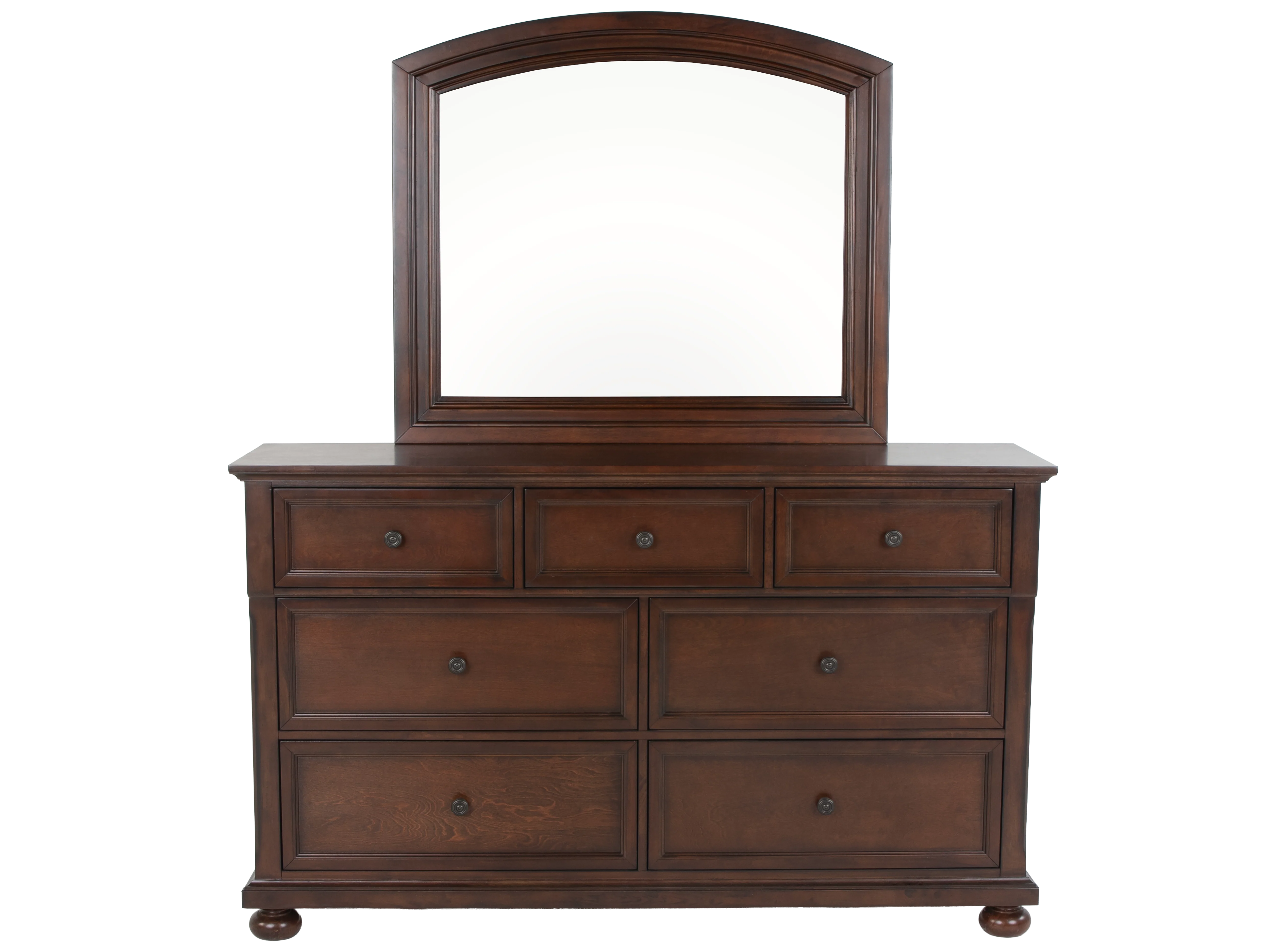 Cherry Sleigh Storage Bedroom Set with Footboard Drawers, Dresser & Mirror, Nightstand - Image 5