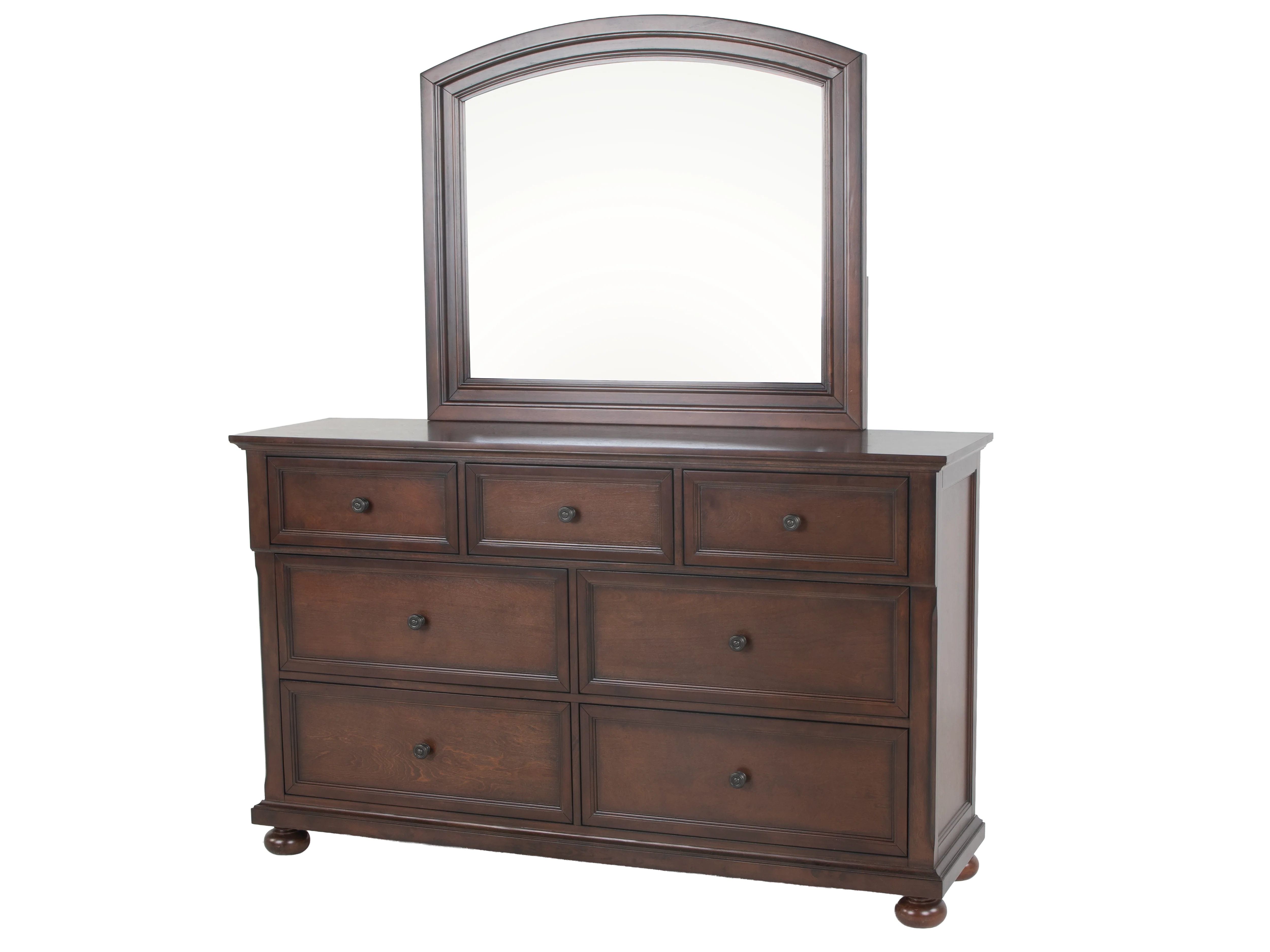 Cherry Sleigh Storage Bedroom Set with Footboard Drawers, Dresser & Mirror, Nightstand - Image 6