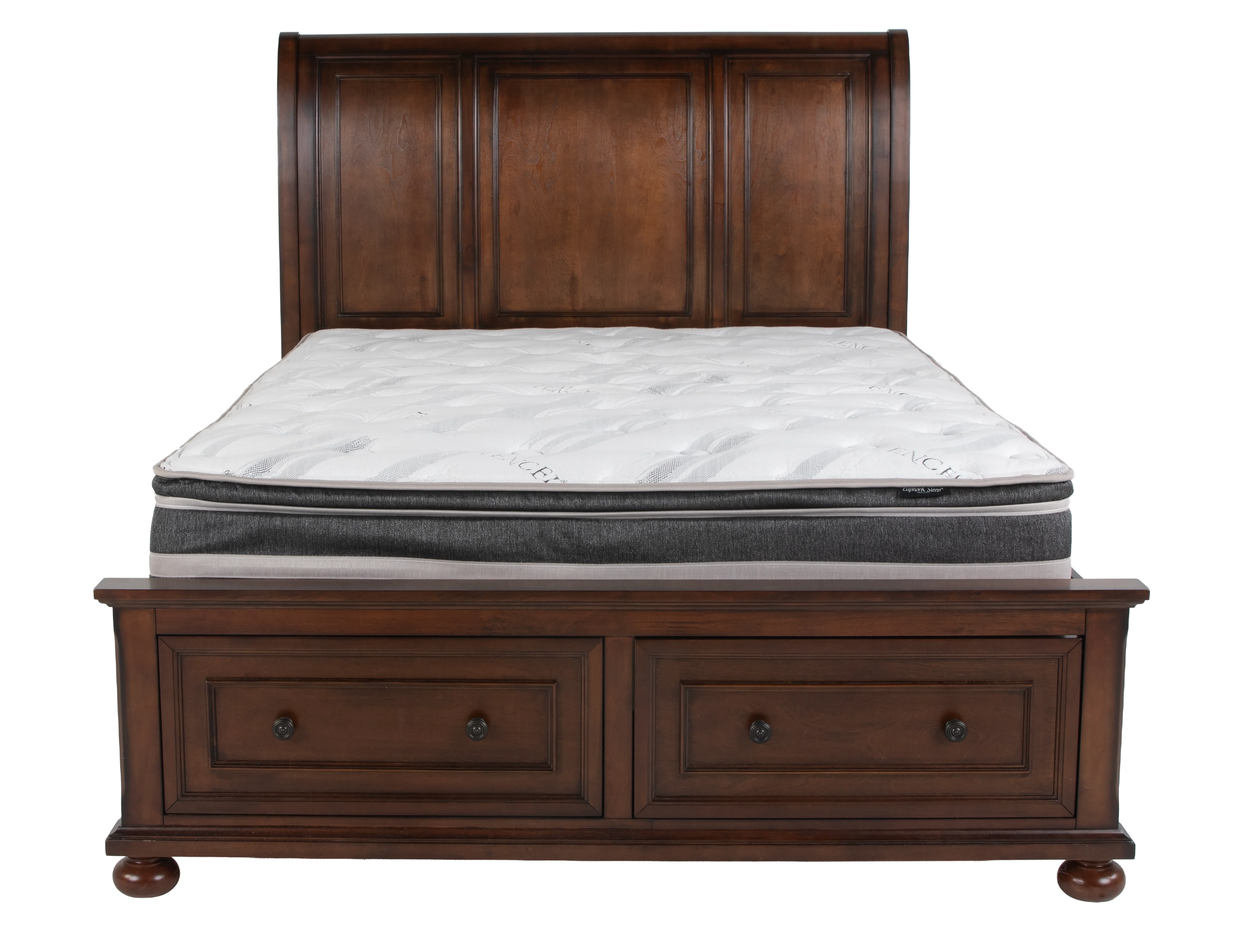 Cherry Sleigh Storage Bedroom Set with Footboard Drawers, Dresser & Mirror, Nightstand - Image 7