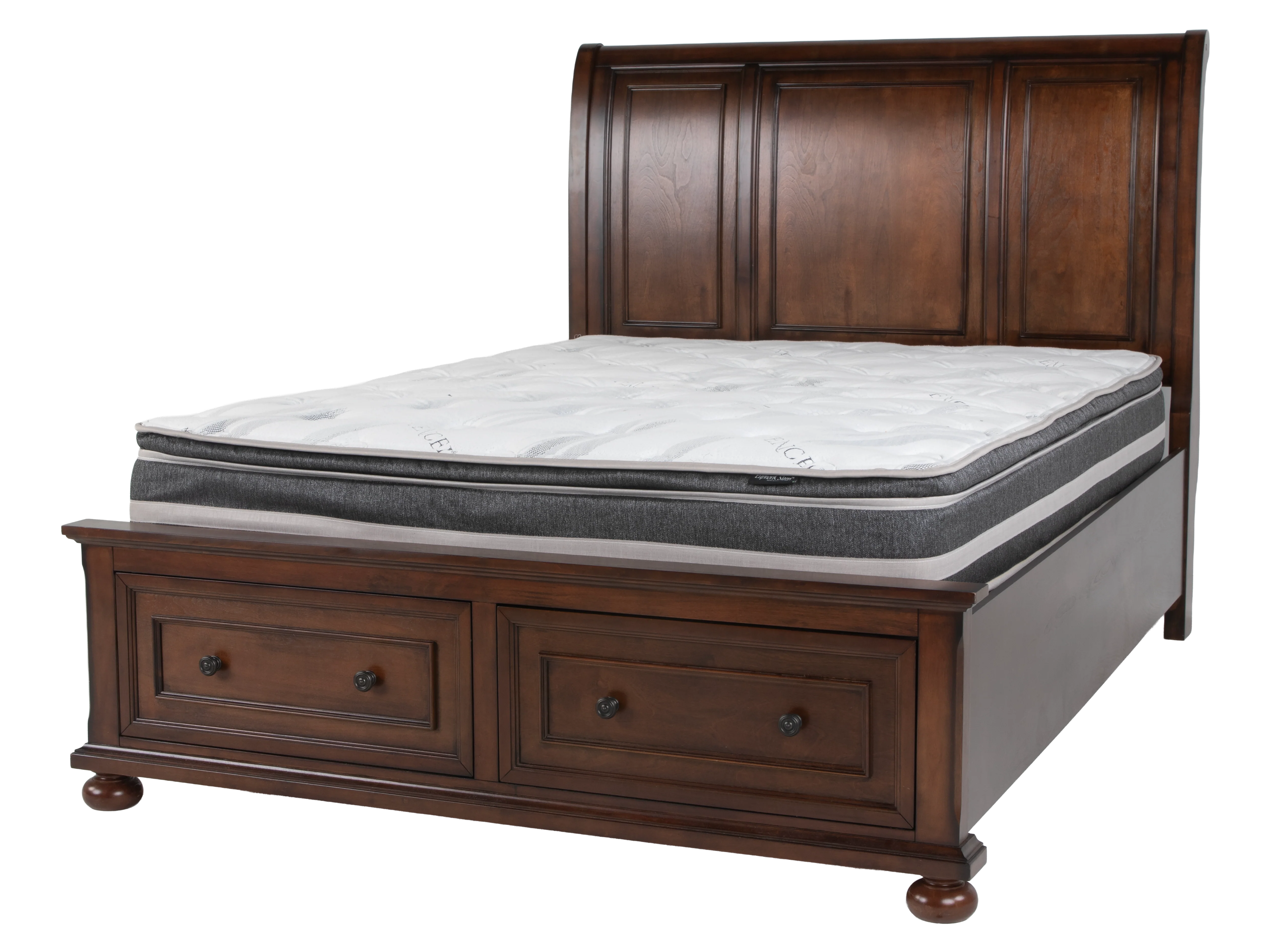 Cherry Sleigh Storage Bedroom Set with Footboard Drawers, Dresser & Mirror, Nightstand - Image 8