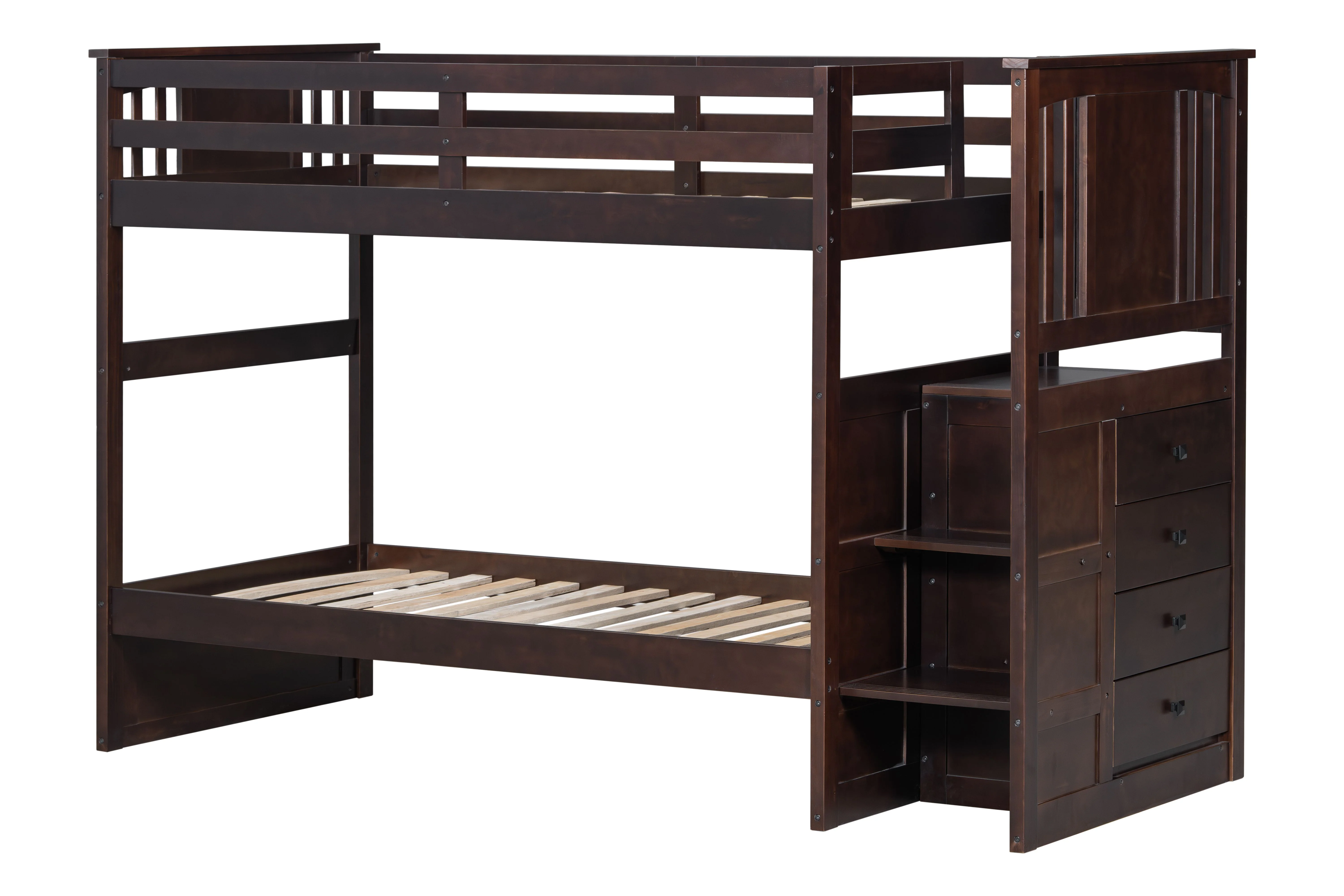 Espresso Stairway Twin Over Twin Bunk Bed with Storage Drawers - Image 2