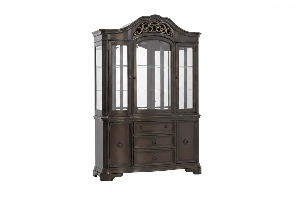 Espresso Traditional China Cabinet with Glass Hutch & Buffet Storage - Image 2