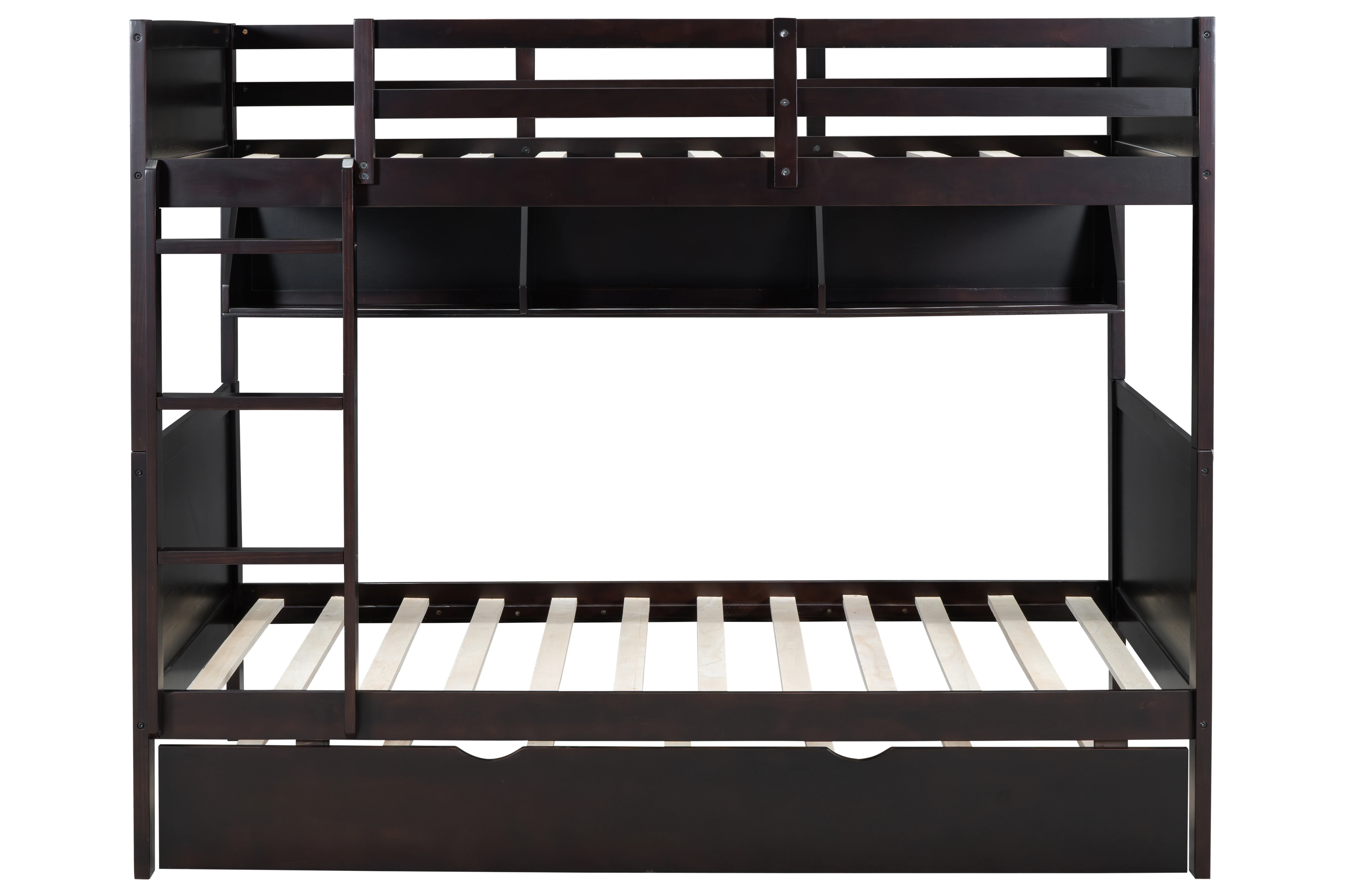 Espresso Twin-Over-Twin Bunk Bed with Bookshelf & Roll-Out Trundle - Image 5