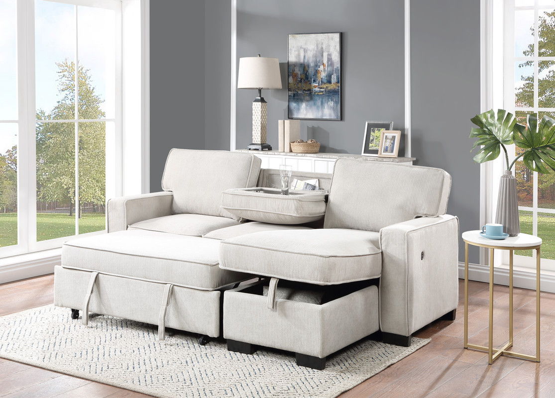 Estelle - Fabric Reversible Sleeper Sectional With Storage Chaise Drop-Down Table 2 Cup Holders And 2 USB Ports - Image 2