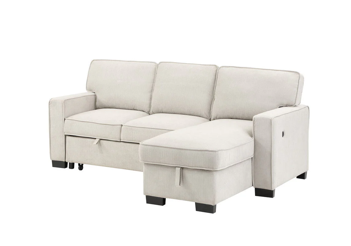 Estelle - Fabric Reversible Sleeper Sectional With Storage Chaise Drop-Down Table 2 Cup Holders And 2 USB Ports - Image 7